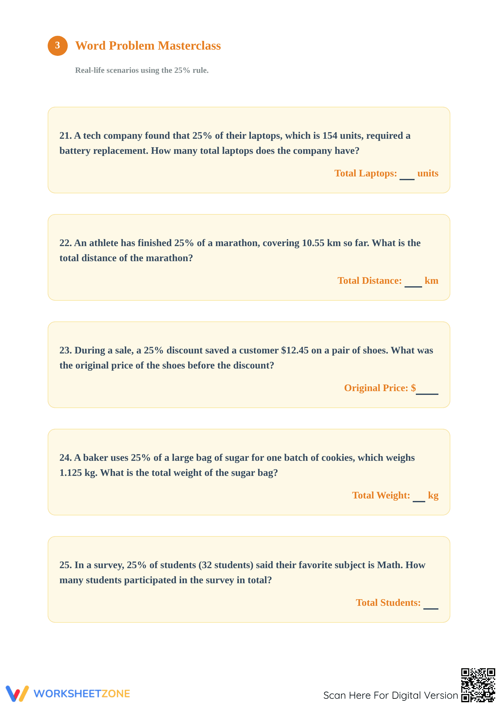 Printable 25% Percentages Worksheet | Grade 6 Math - Page 3