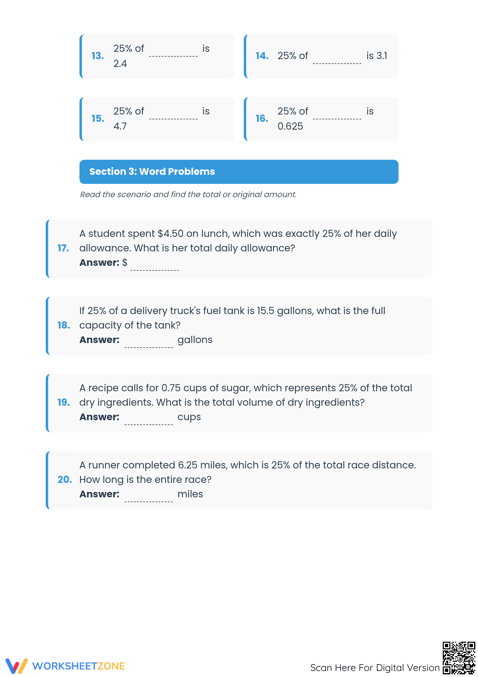 Essential 25% Percentage Worksheet: Find Original Amounts - Page 2