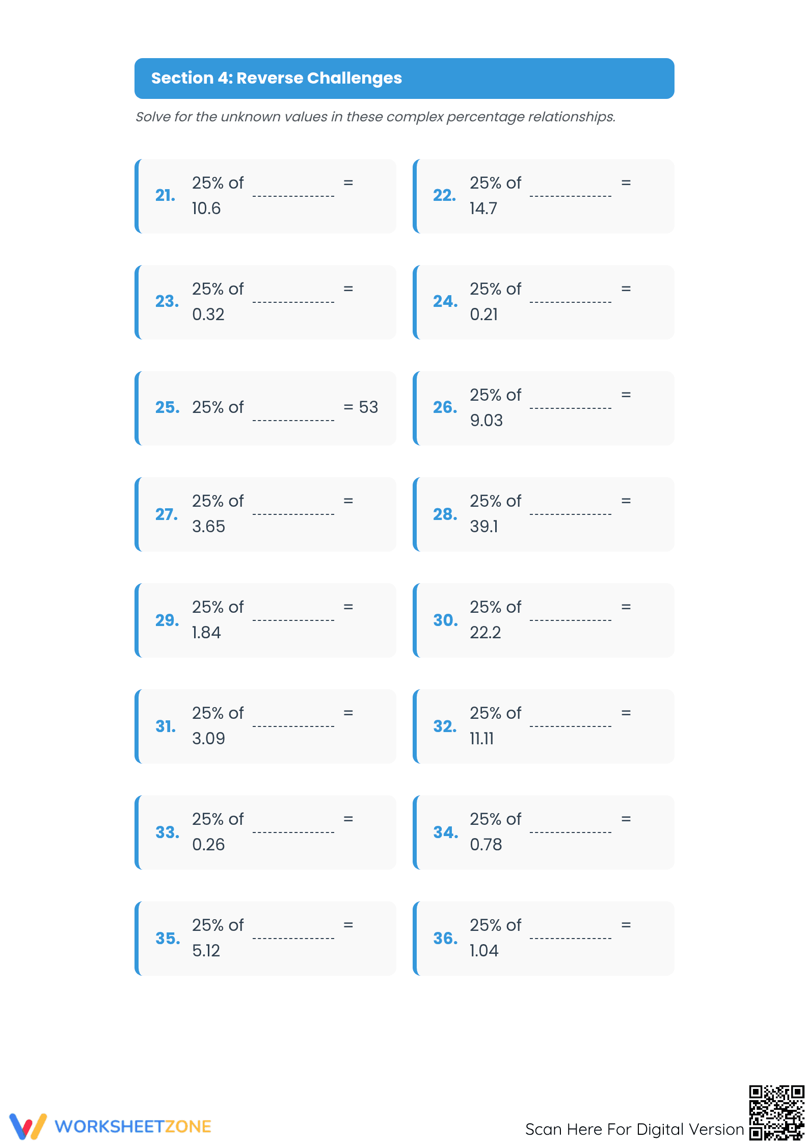 Essential 25% Percentage Worksheet: Find Original Amounts - Page 3
