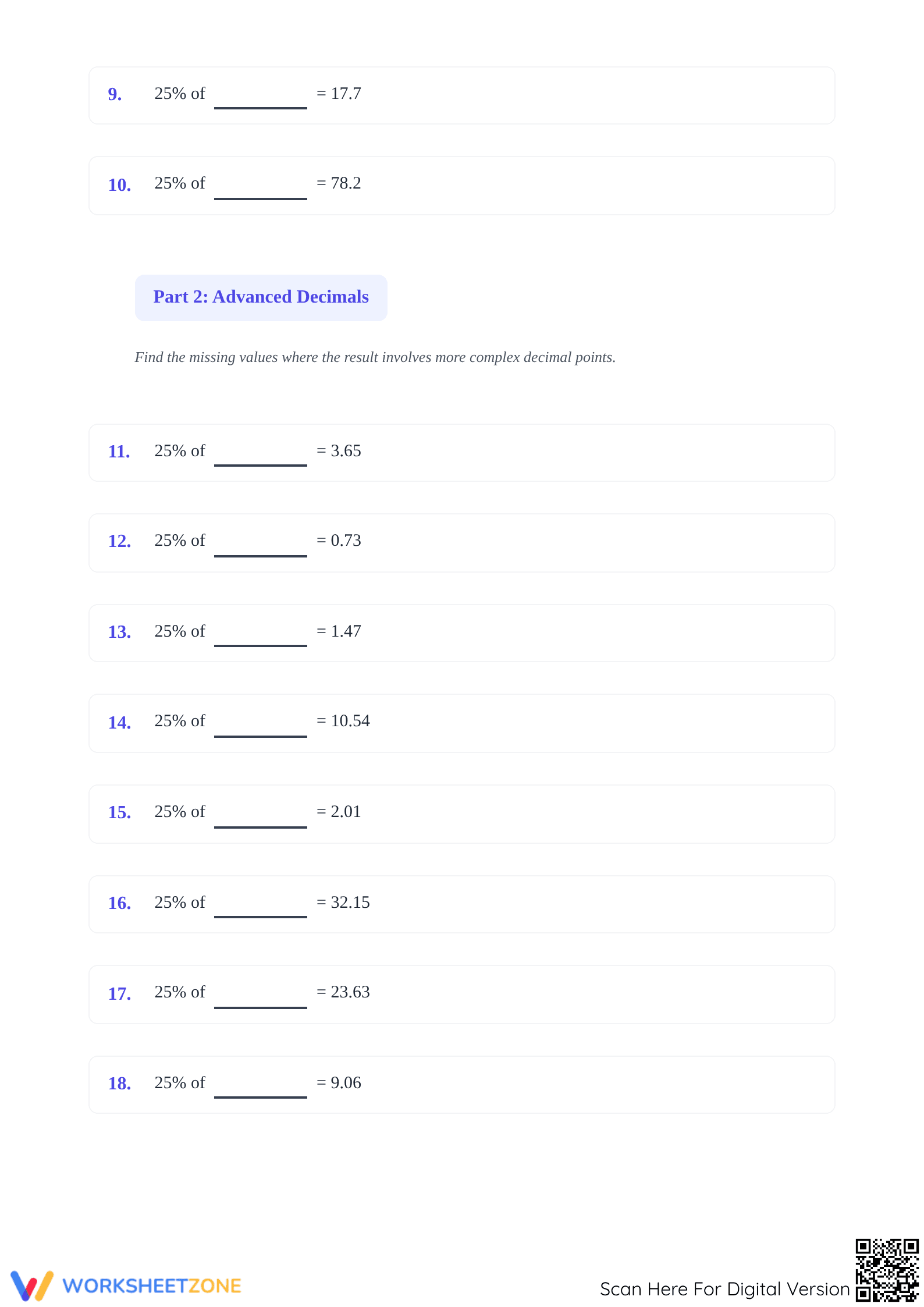 Printable 25% Original Amount Worksheet | Grade 4-8 Math - Page 2