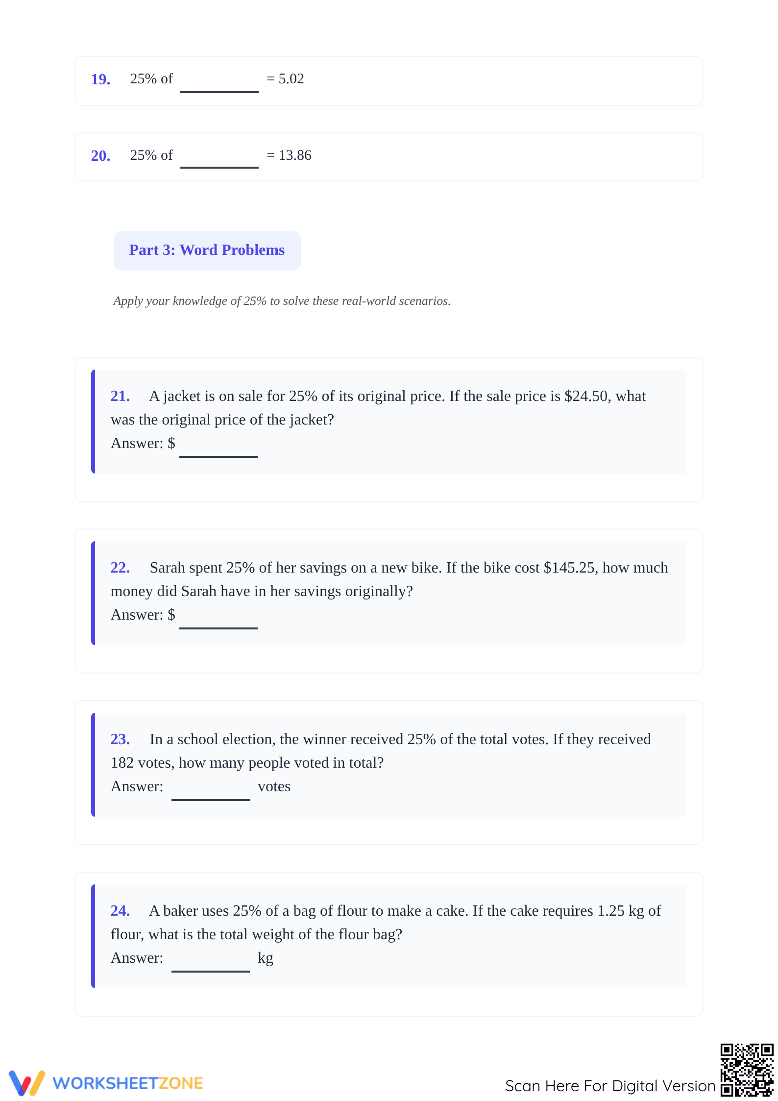 Printable 25% Original Amount Worksheet | Grade 4-8 Math - Page 3
