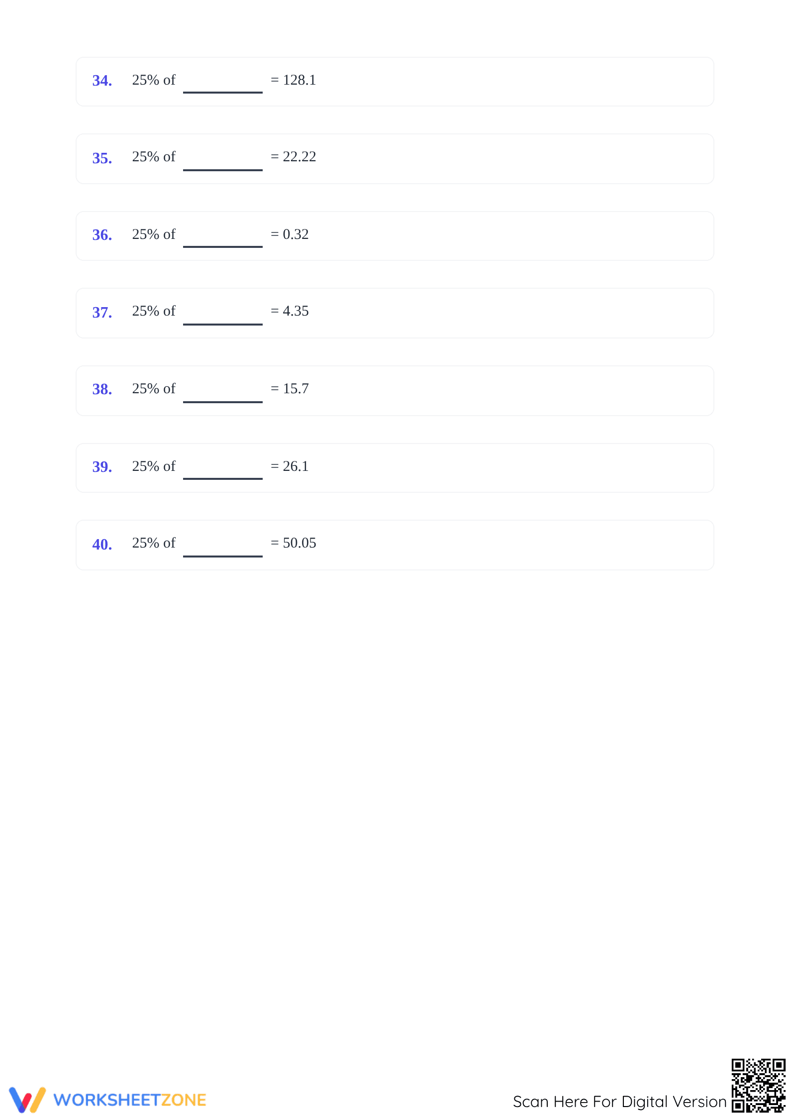 Printable 25% Original Amount Worksheet | Grade 4-8 Math - Page 5