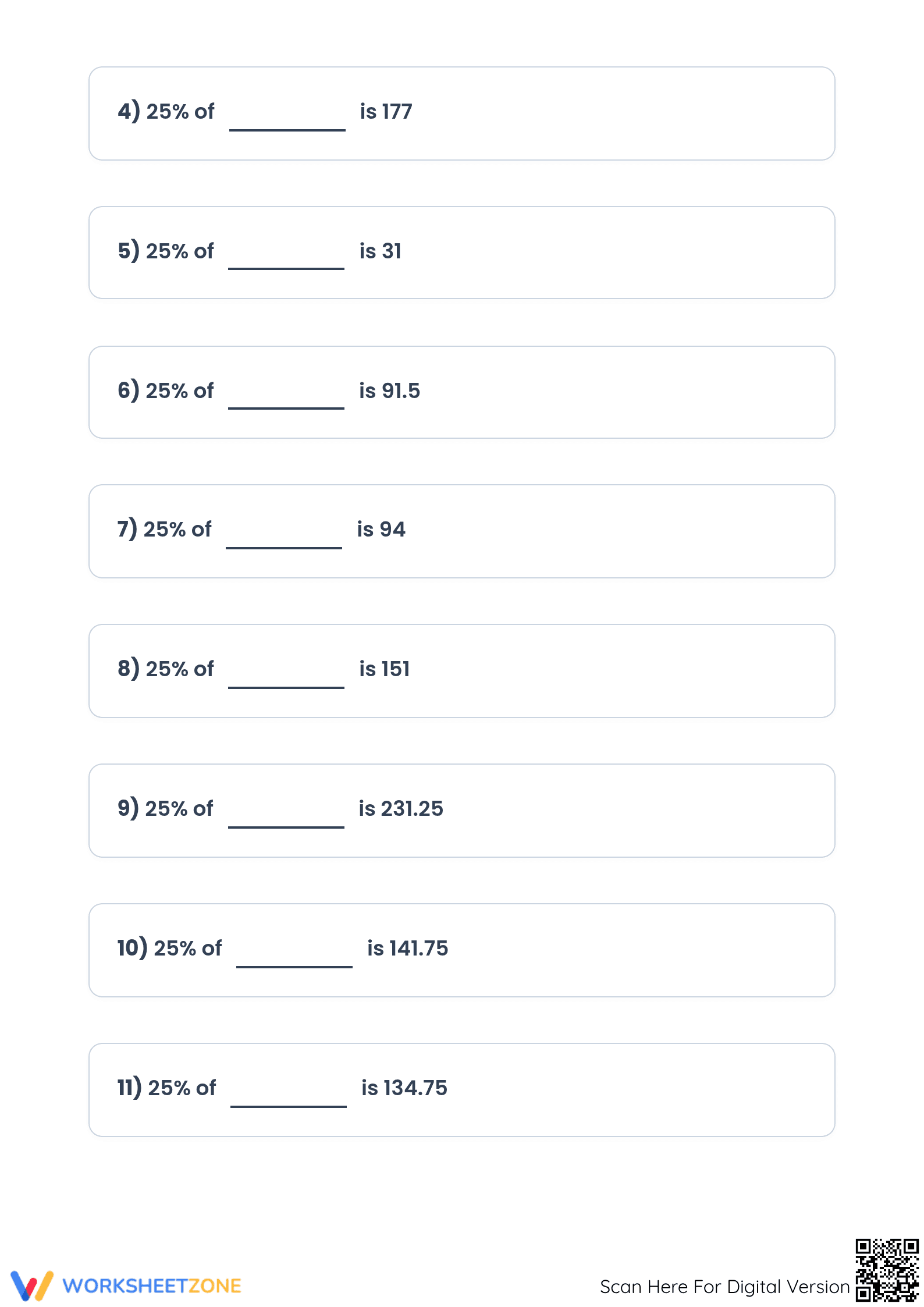 Essential 25% Percentage Worksheet | Grade 4-8 Math - Page 2