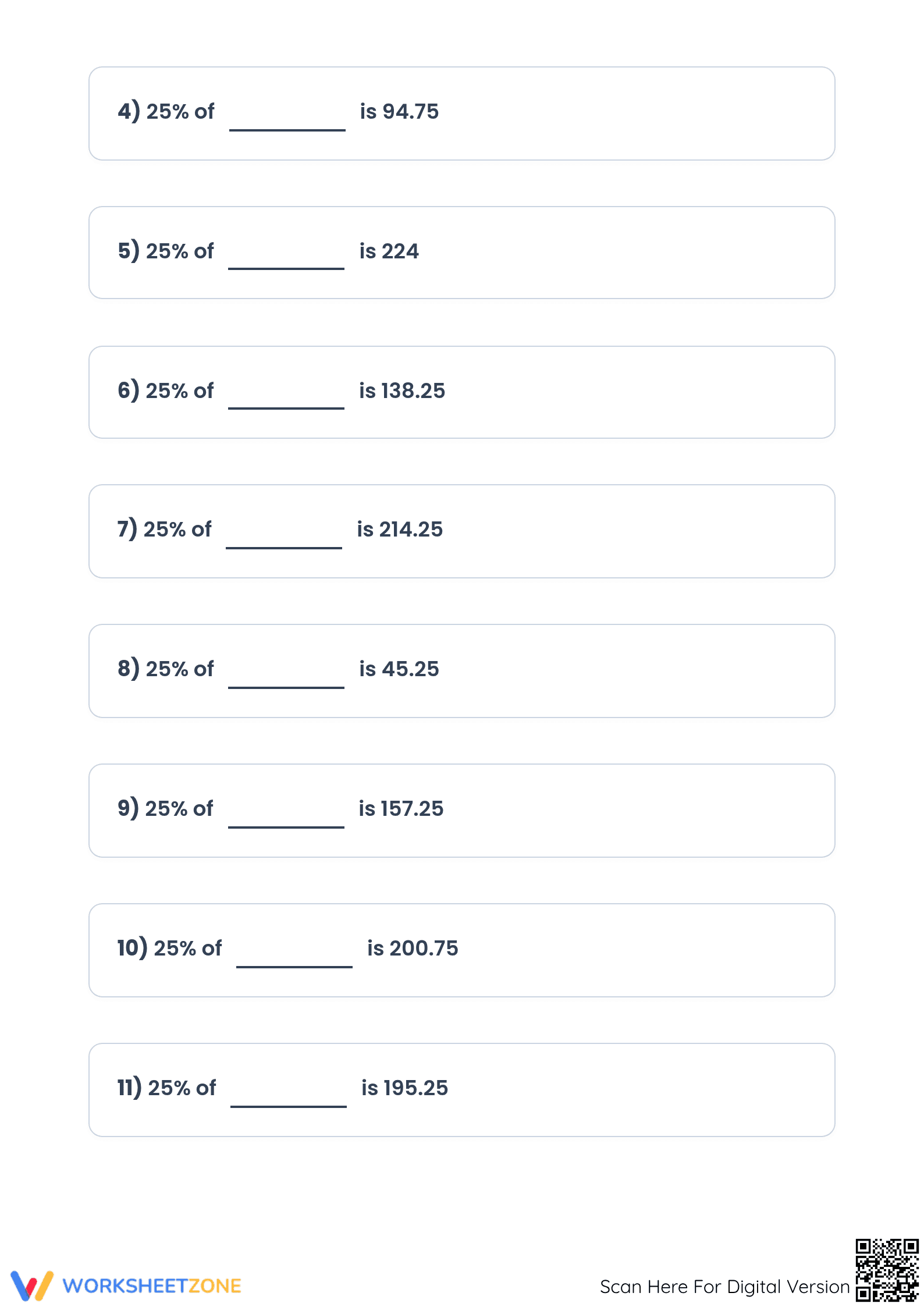 Essential 25% Percent Calculation Worksheet | Grade 6 Math - Page 2