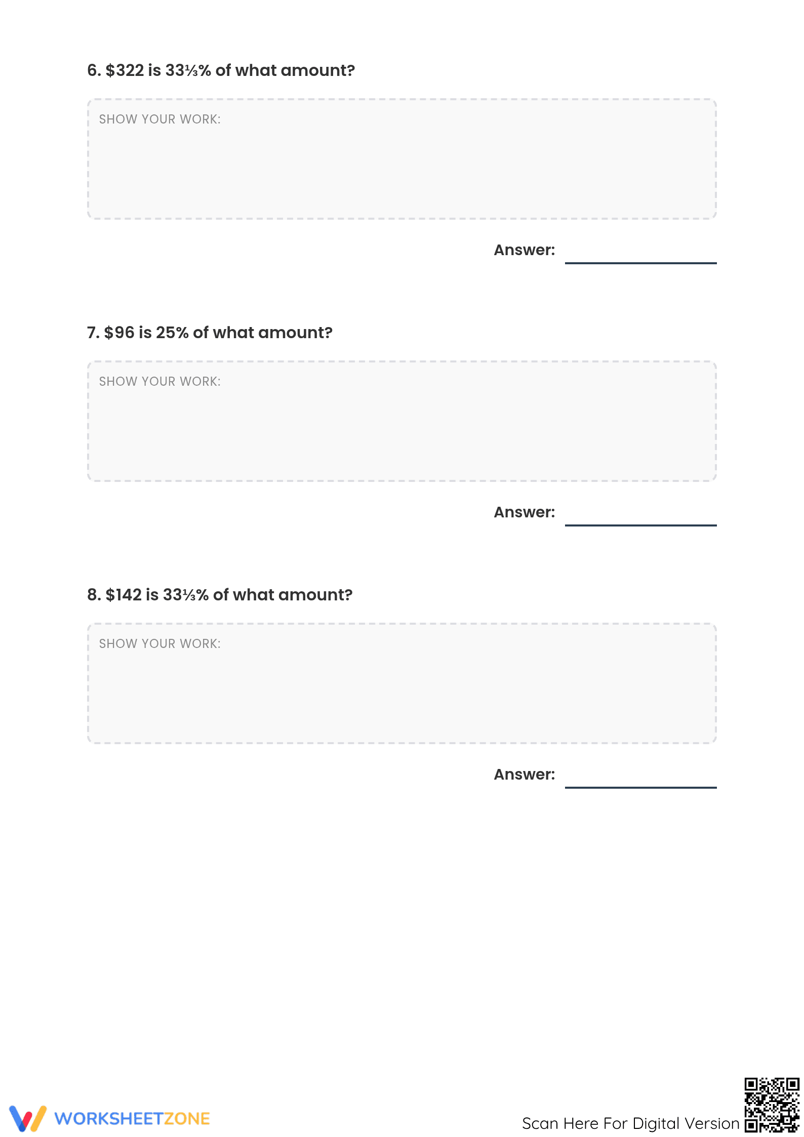 Printable Reverse Percentage Worksheet | Grades 6-8 Math - Page 3