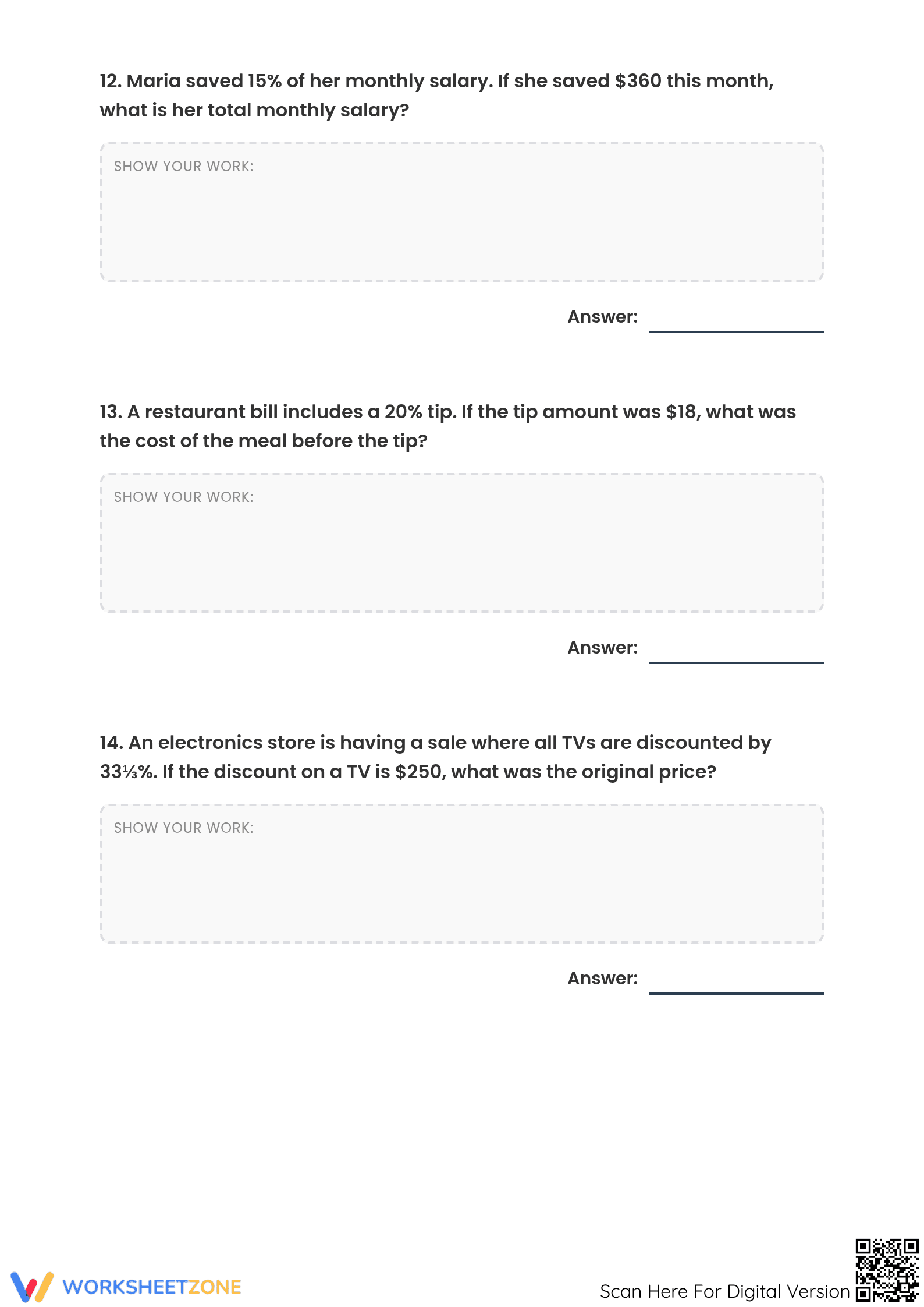 Printable Reverse Percentage Worksheet | Grades 6-8 Math - Page 5