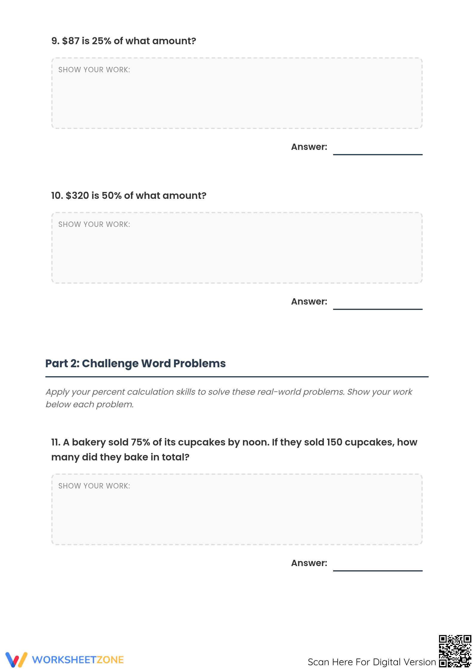 Printable Percentage Worksheet | Calculate Original Amount - Page 4
