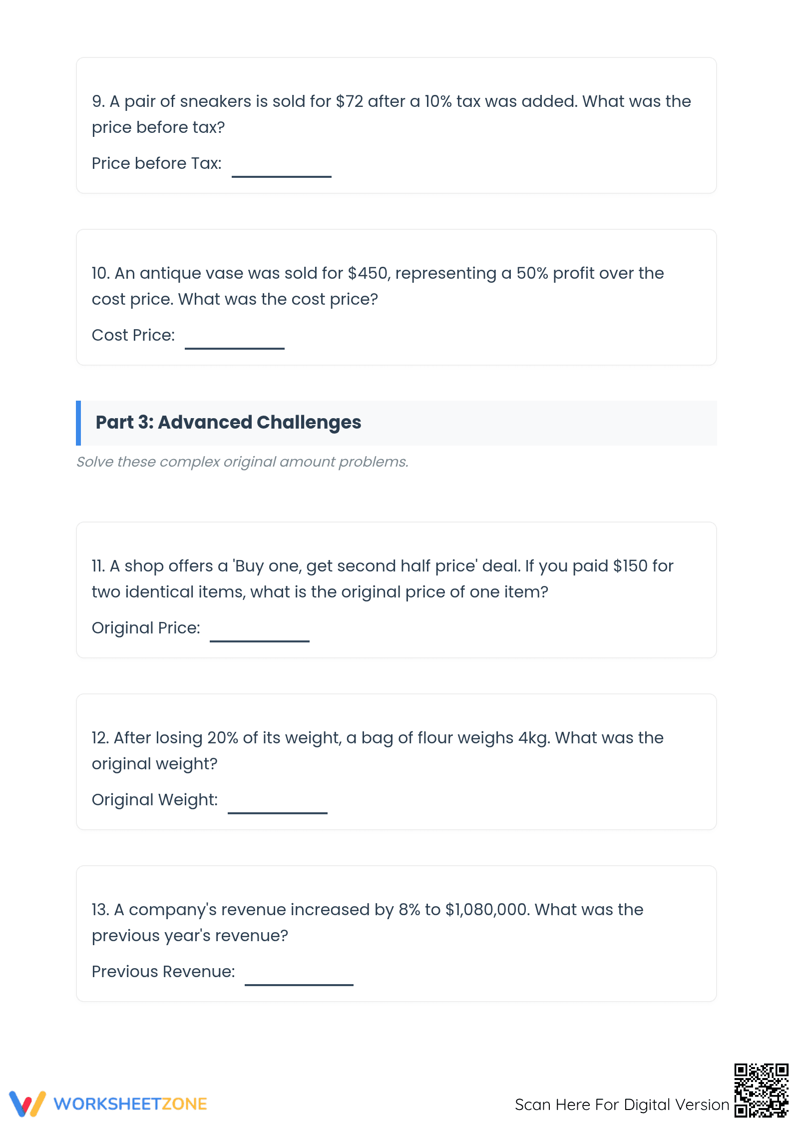 Essential Original Amount Worksheet | Grade 7 Math - Page 3