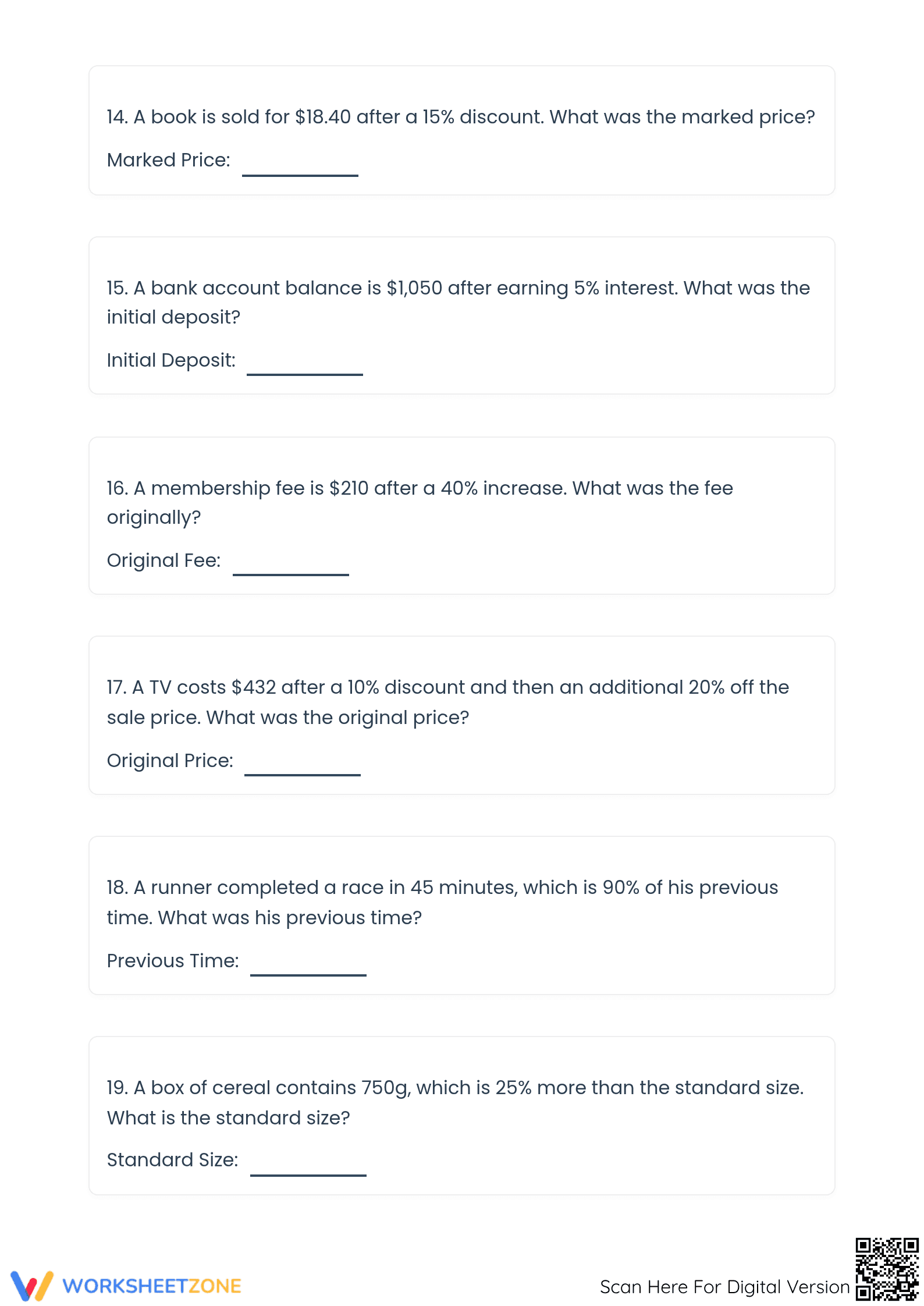 Essential Original Amount Worksheet | Grade 7 Math - Page 4