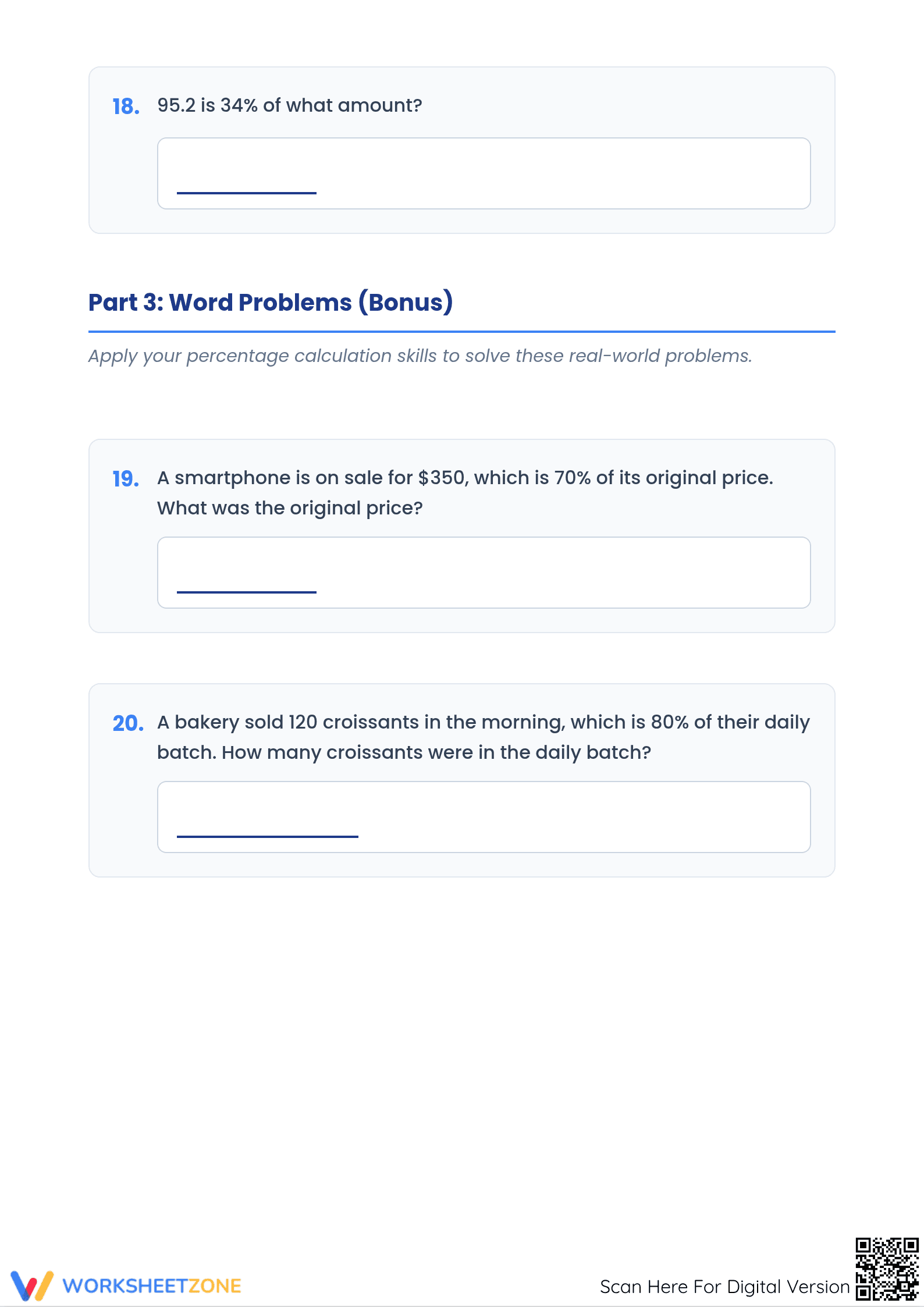 Essential Original Amount Percentage Worksheet | Grades 6-8 - Page 2