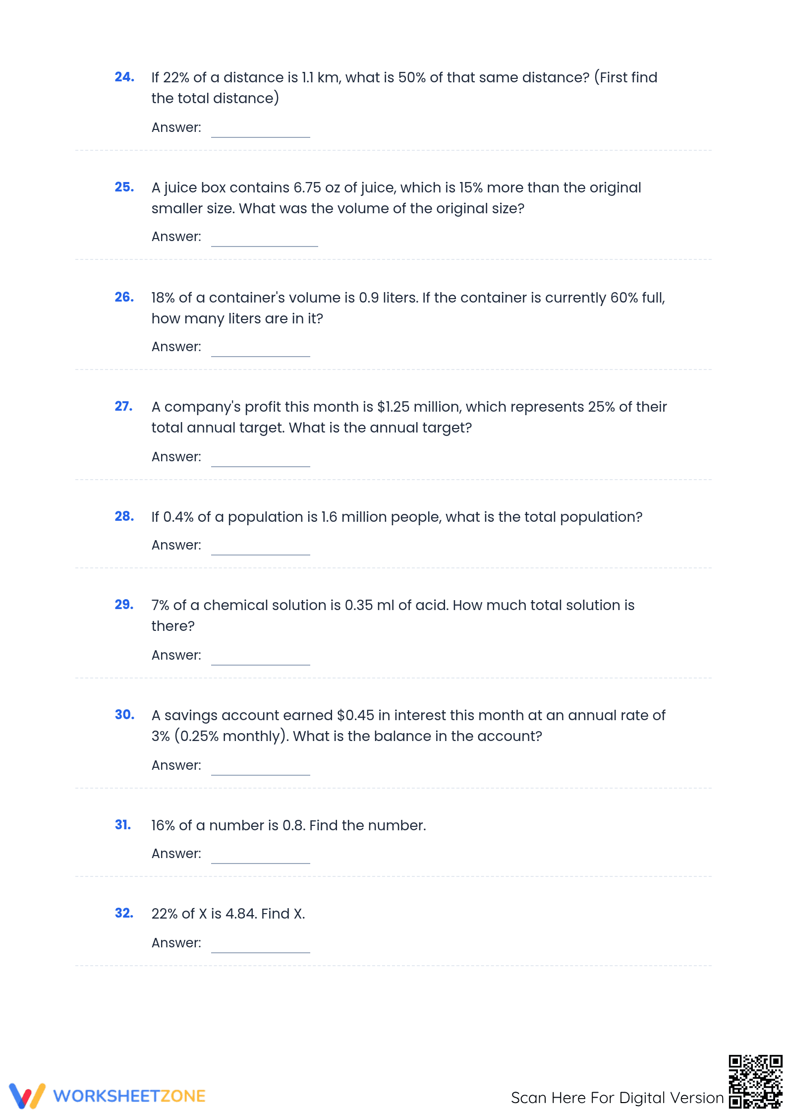 Grade 6-8 Calculate Original Amount — Printable Worksheet - Page 4