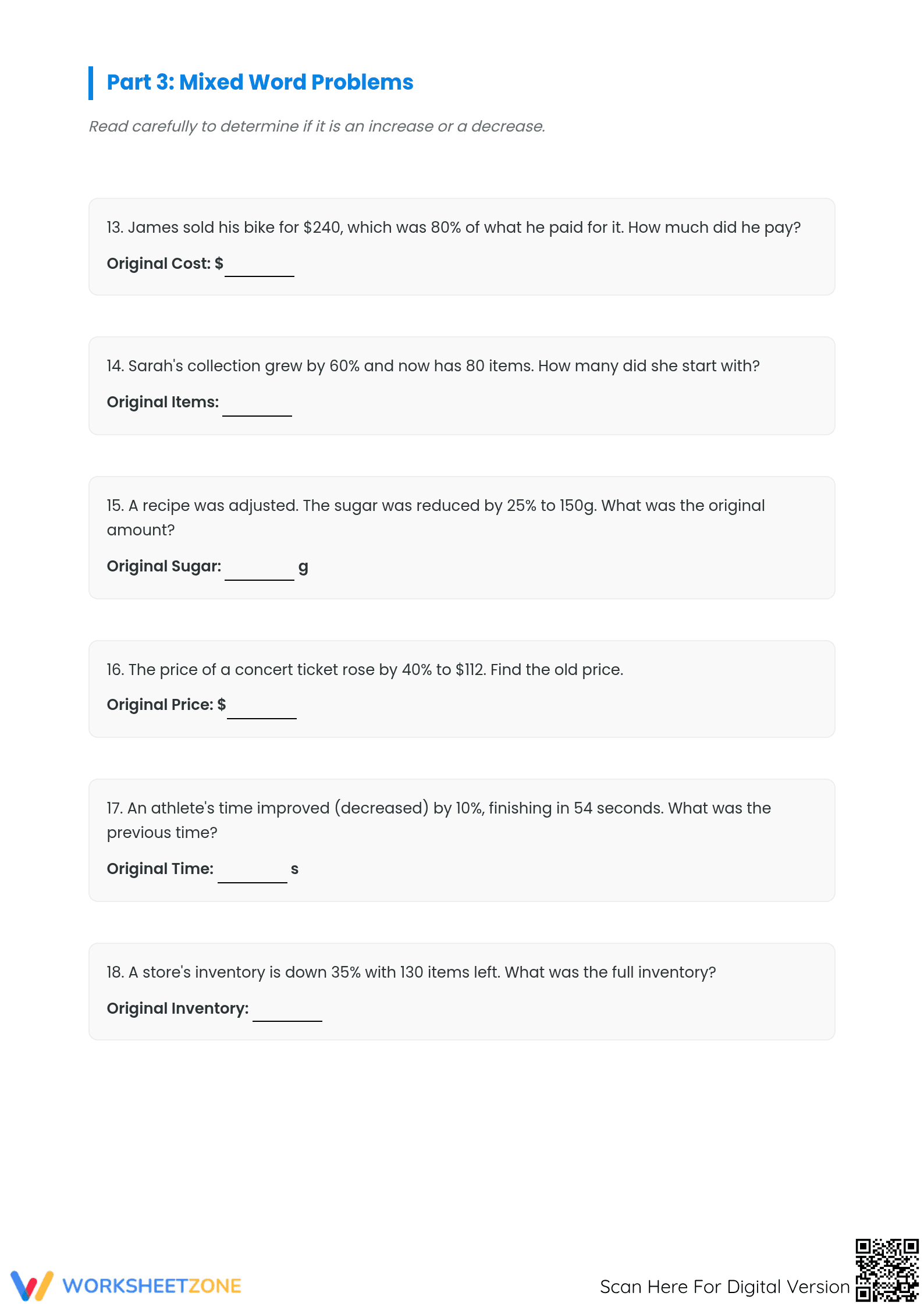Printable Reverse Percentage Worksheet | Grade 7 Math - Page 3