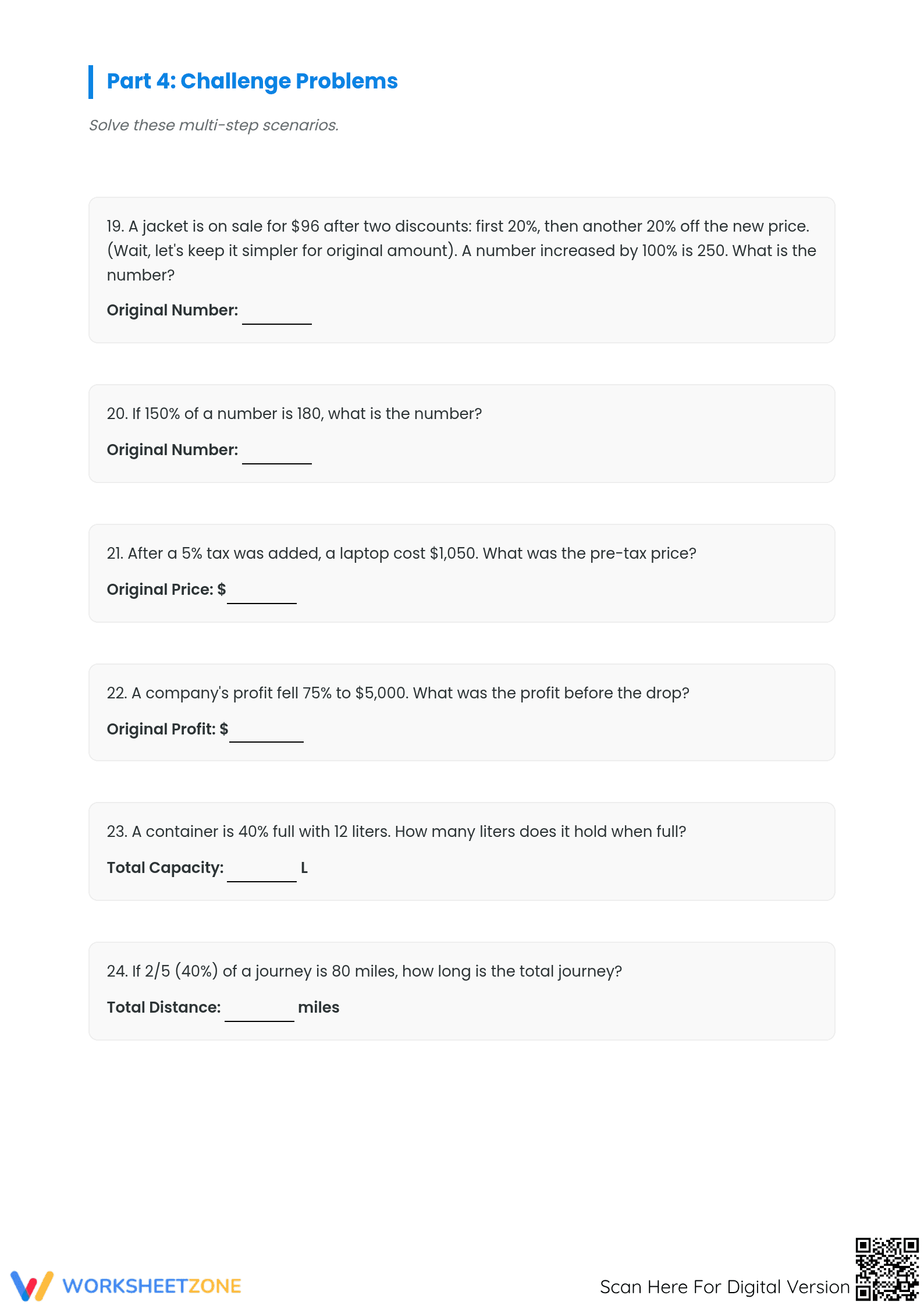 Printable Reverse Percentage Worksheet | Grade 7 Math - Page 4
