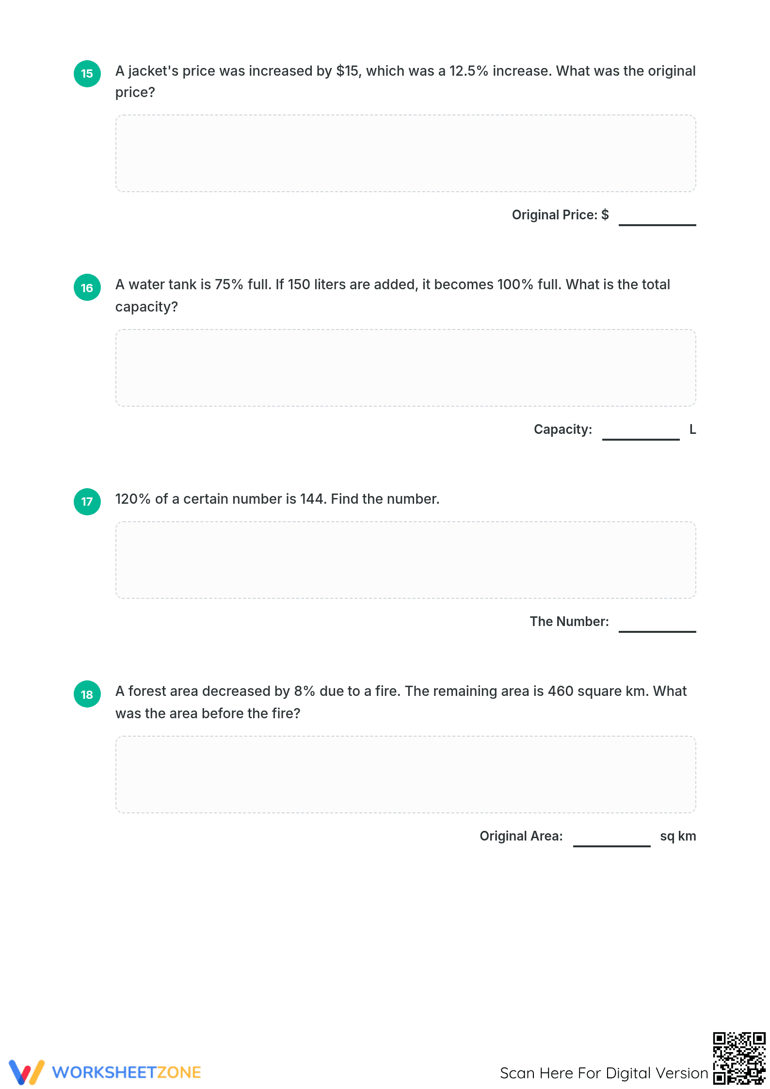 Printable Percentage Mastery: Calculate Original Amounts - Page 5