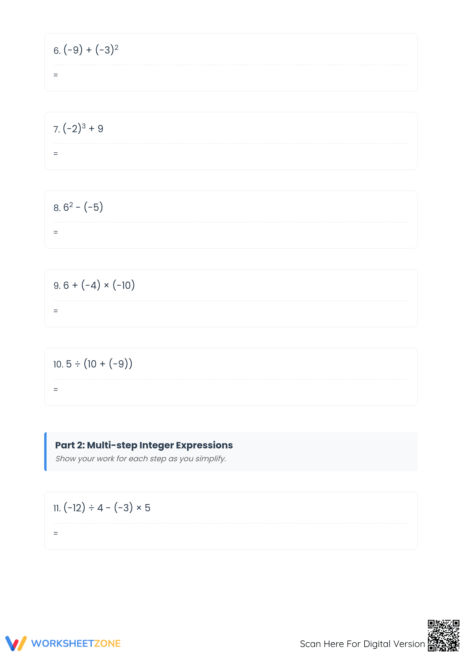 Essential Order of Operations Integer Worksheet | Grade 7 - Page 2