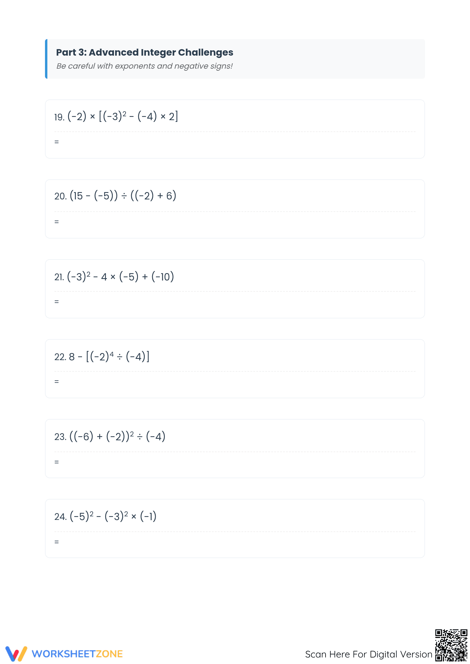 Essential Order of Operations Integer Worksheet | Grade 7 - Page 4