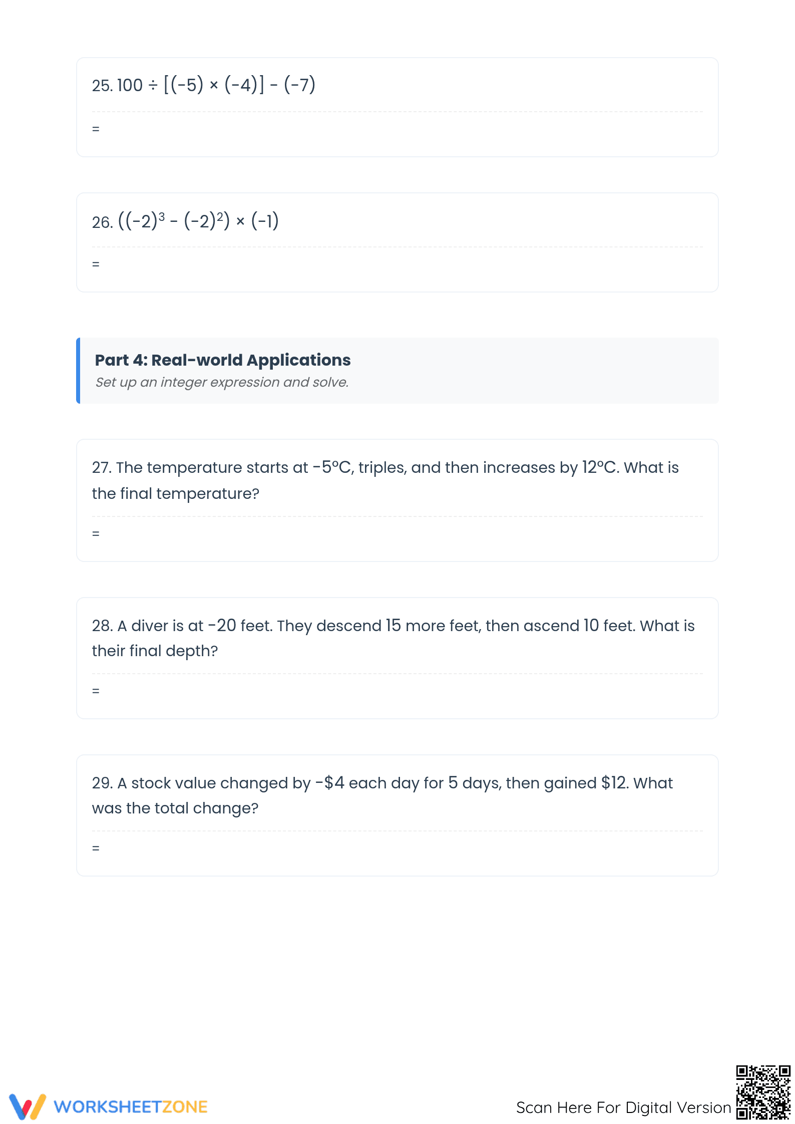 Essential Order of Operations Integer Worksheet | Grade 7 - Page 5