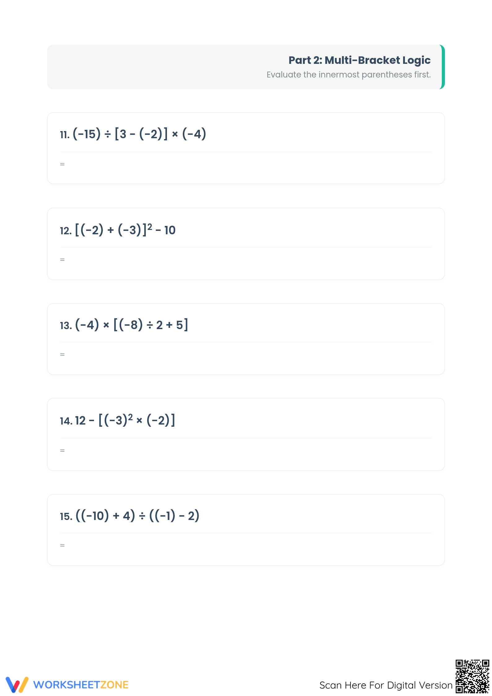 Essential Grade 7 Order of Operations & Integers Worksheet - Page 3