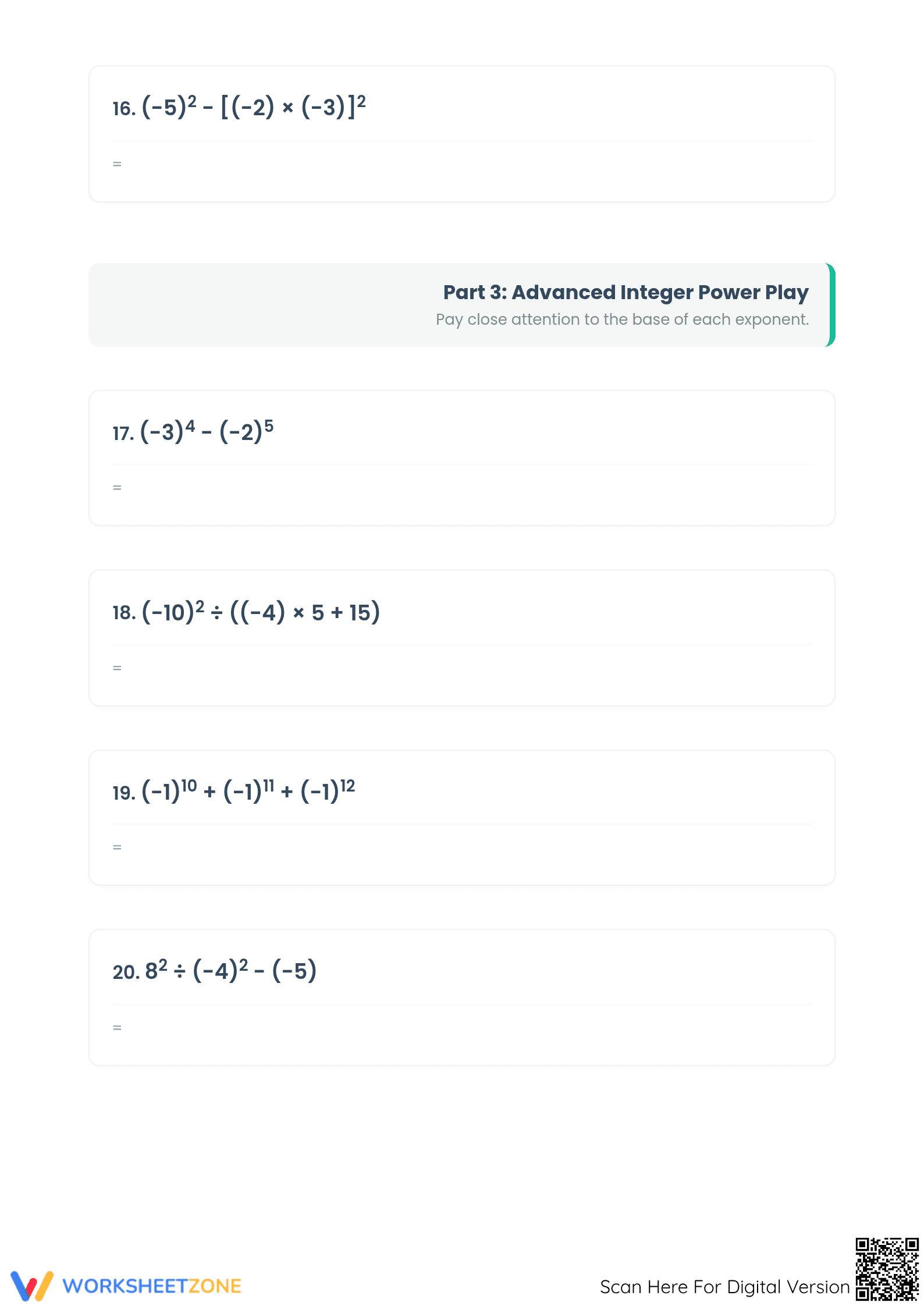 Essential Grade 7 Order of Operations & Integers Worksheet - Page 4