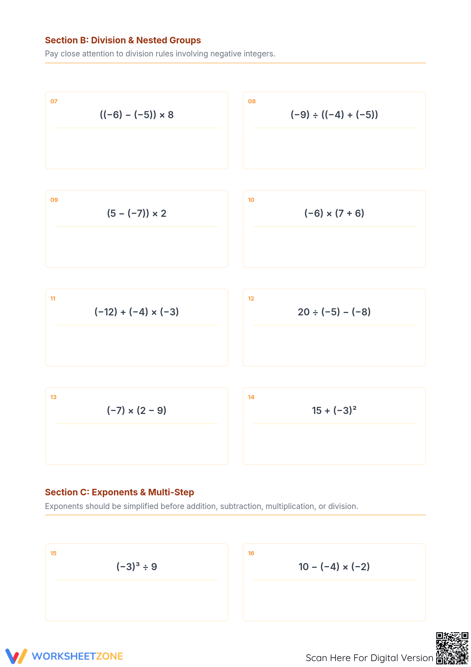 Essential Order of Operations with Integers, Grade 7 - Page 2