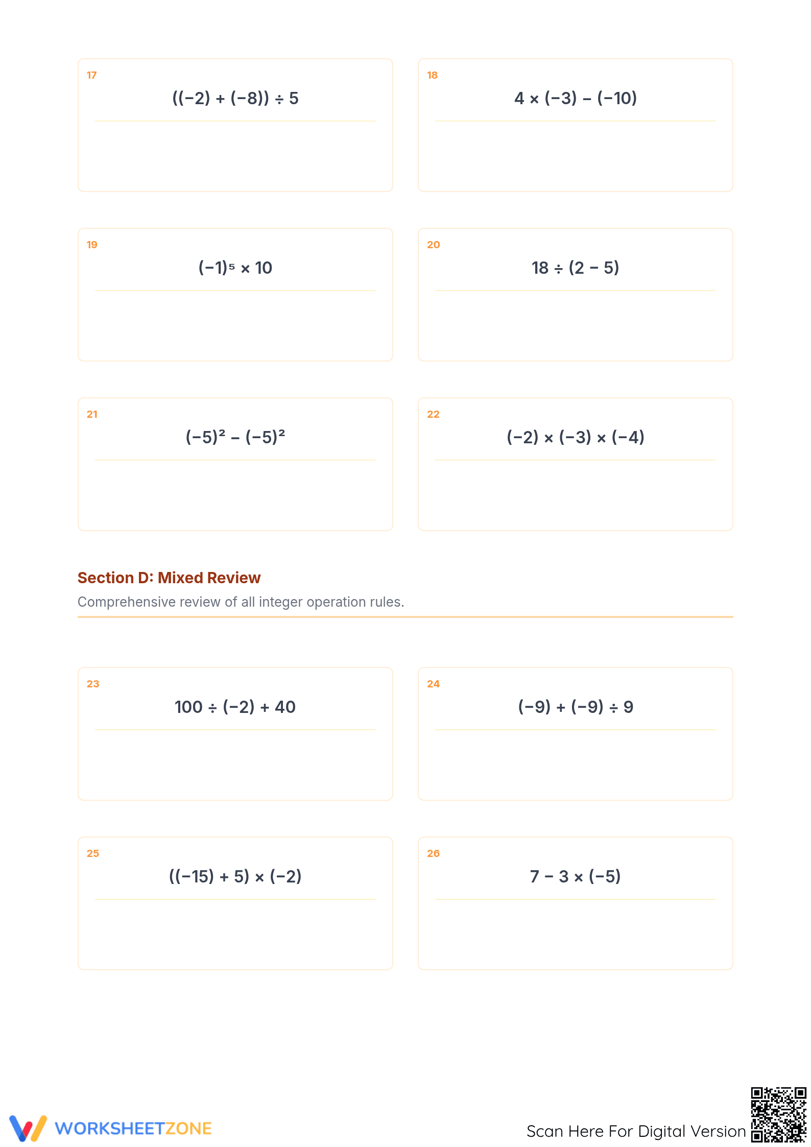 Essential Order of Operations with Integers, Grade 7 - Page 3
