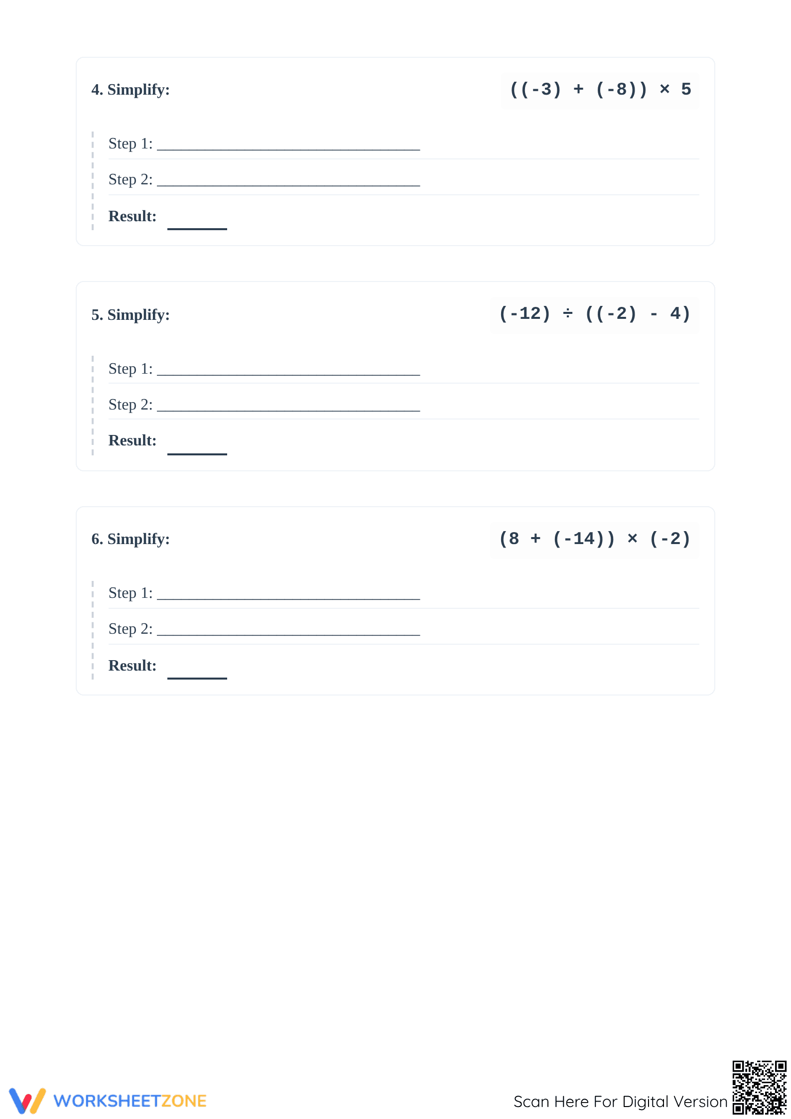 Grade 6-8 Integers PEMDAS — Essential Printable Worksheet - Page 2