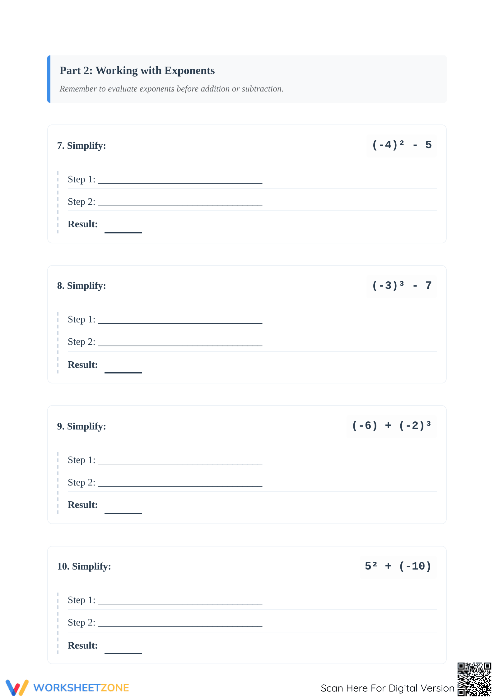 Grade 6-8 Integers PEMDAS — Essential Printable Worksheet - Page 3