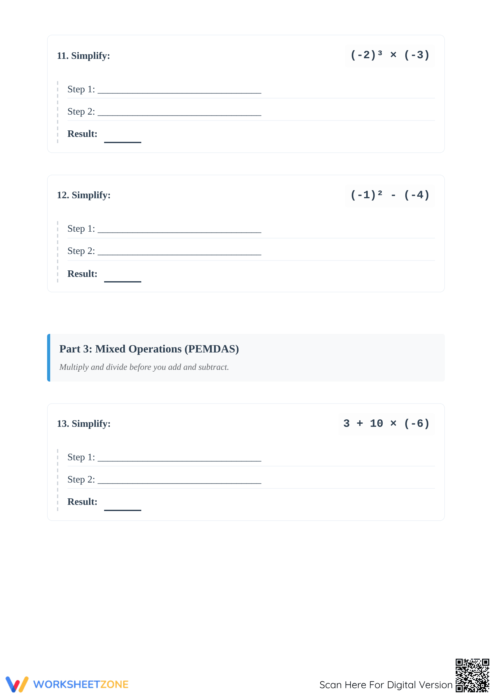Grade 6-8 Integers PEMDAS — Essential Printable Worksheet - Page 4