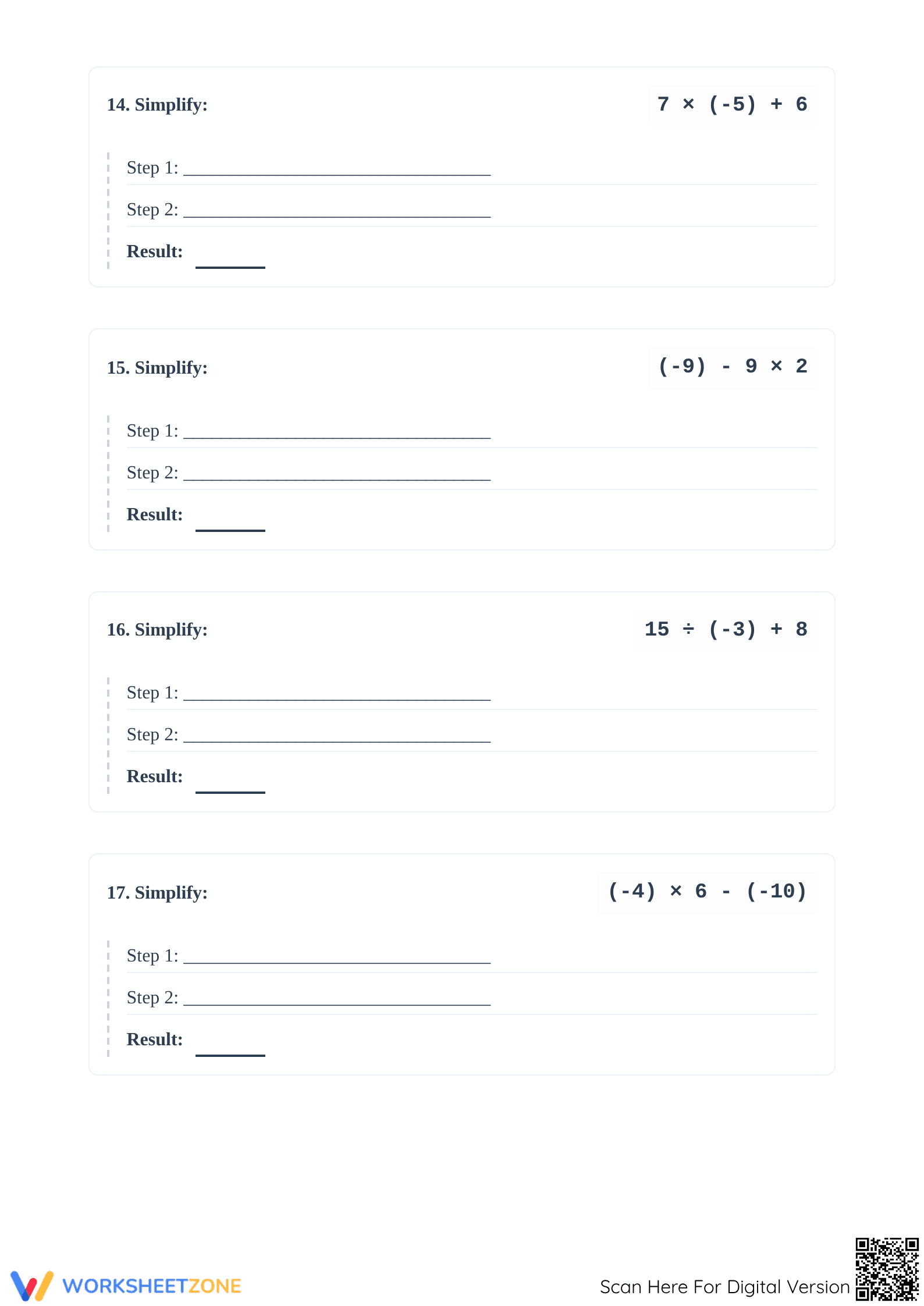Grade 6-8 Integers PEMDAS — Essential Printable Worksheet - Page 5