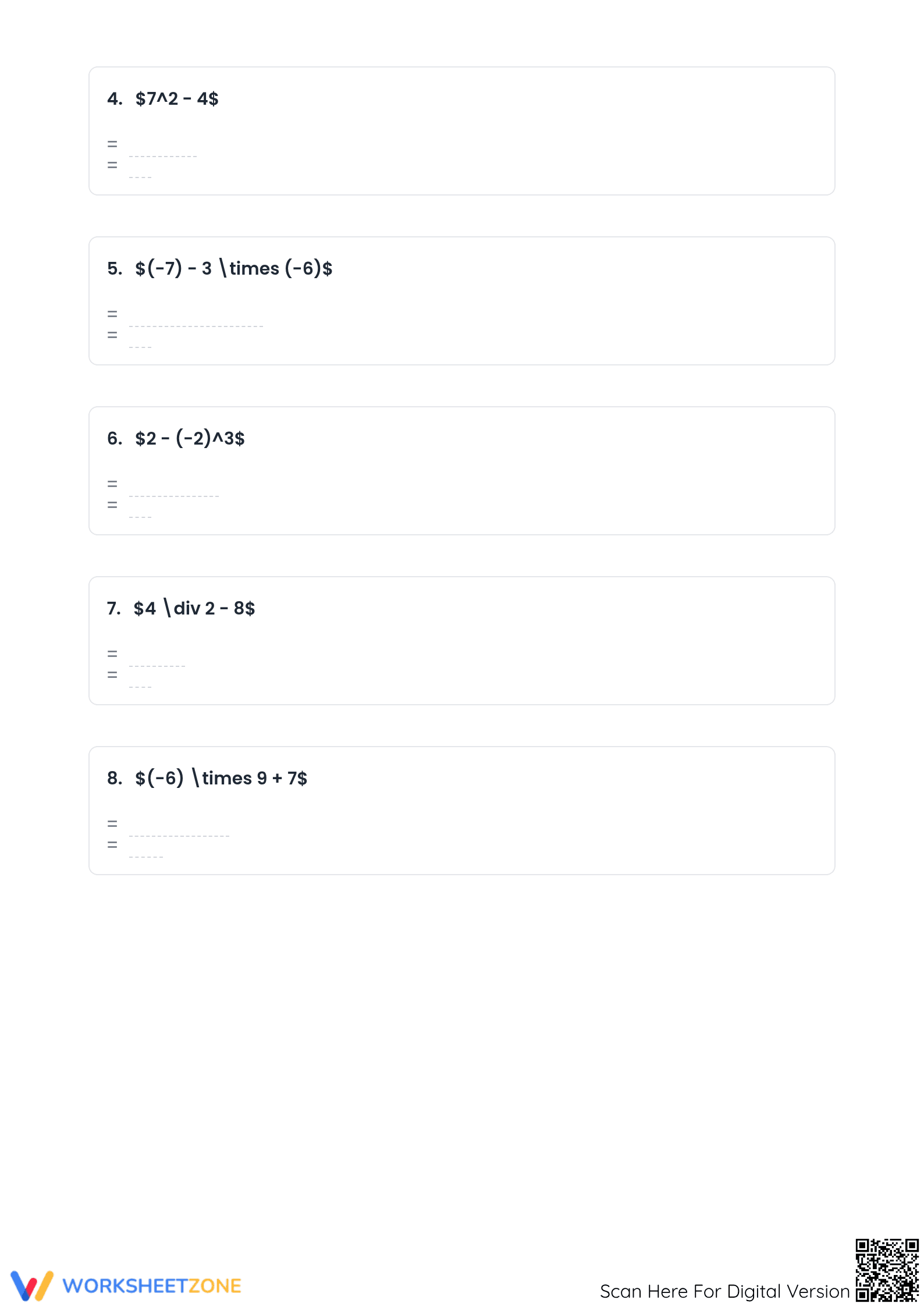 Essential Integer Order of Operations Worksheet | Grade 7 - Page 2