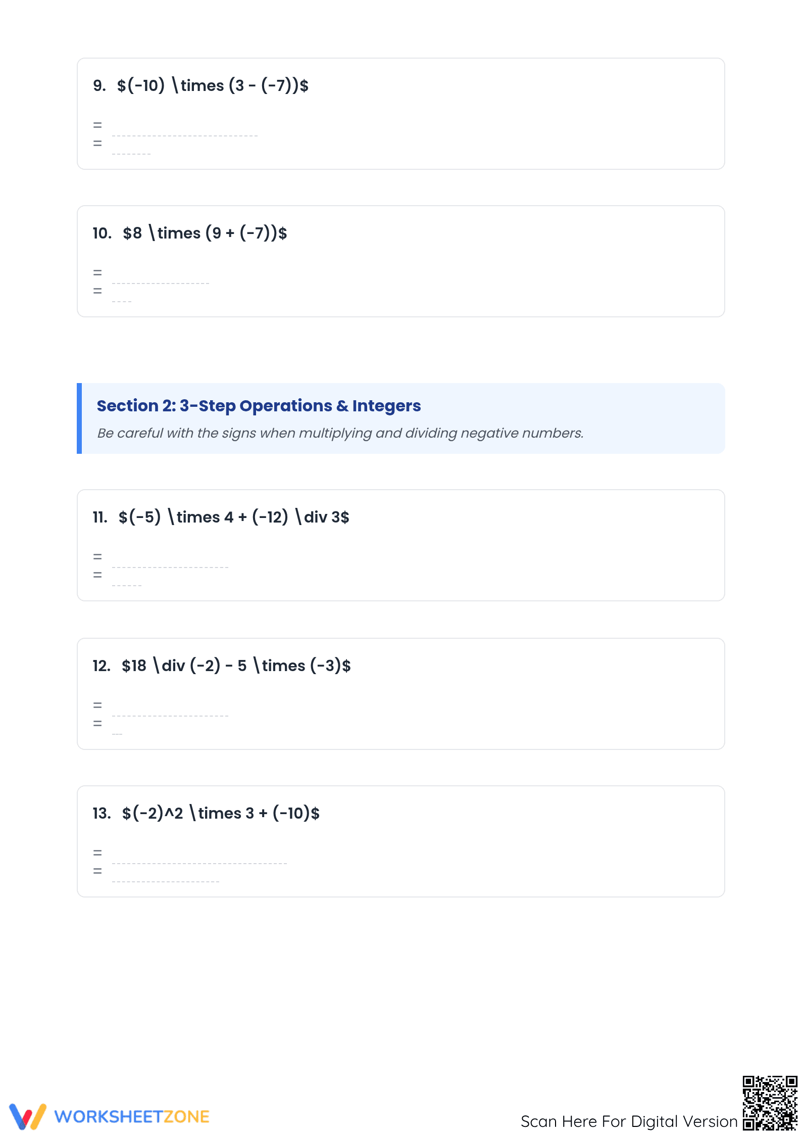 Essential Integer Order of Operations Worksheet | Grade 7 - Page 3