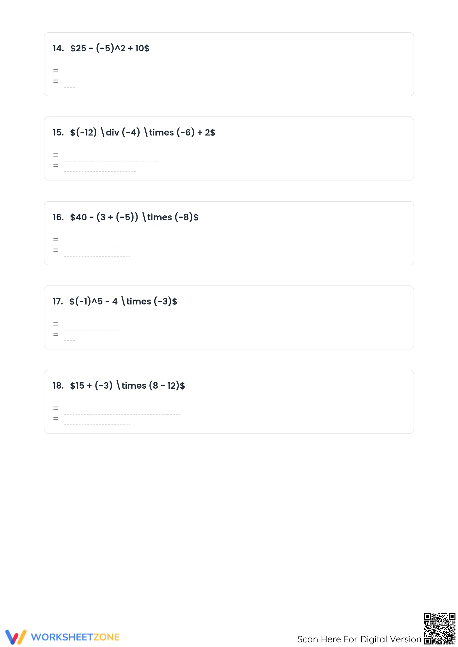 Essential Integer Order of Operations Worksheet | Grade 7 - Page 4