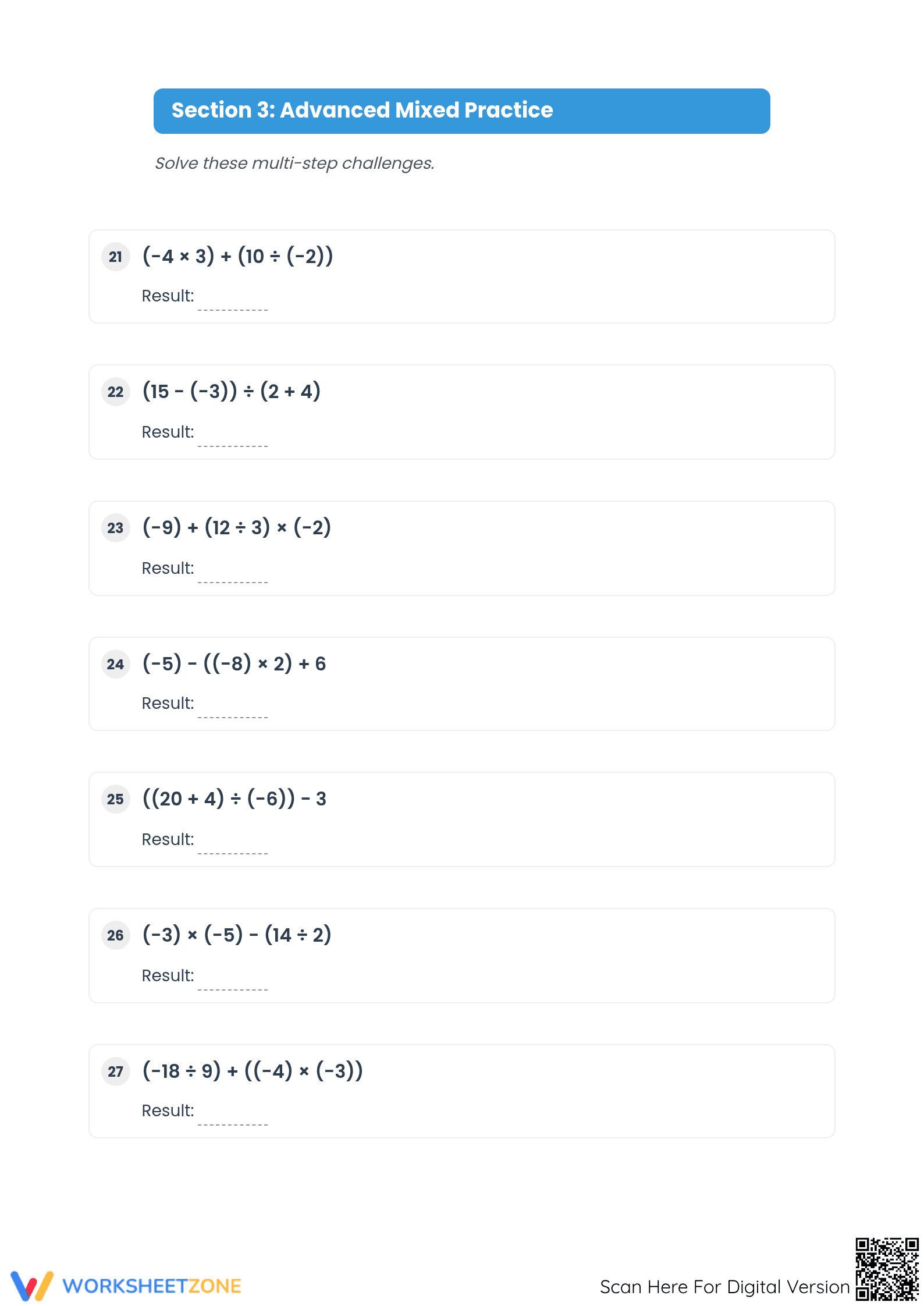Essential Integers Order of Operations Worksheet: Grade 7 Math - Page 4