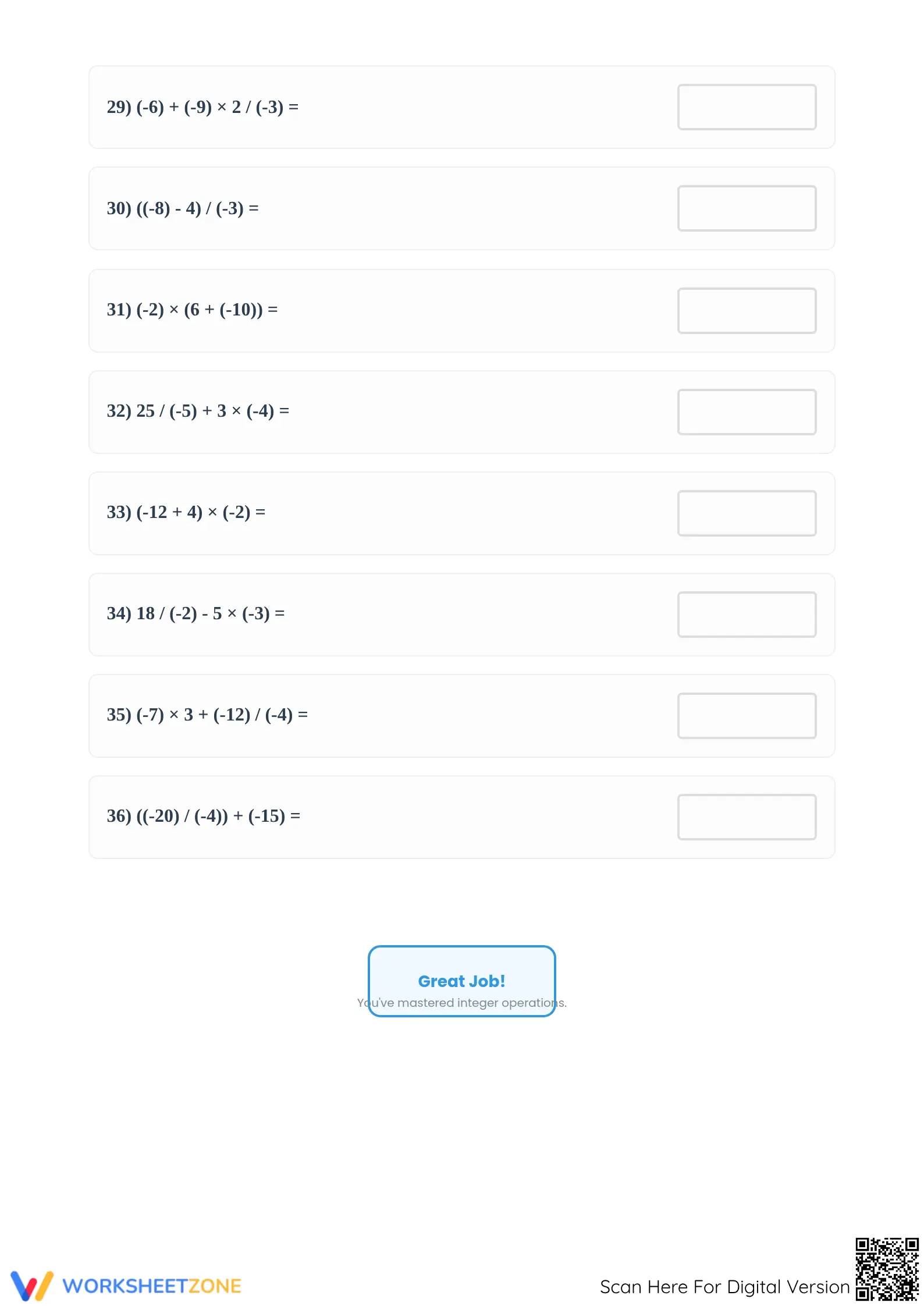 Essential Integer Order of Operations Worksheet | Grade 7 - Page 4