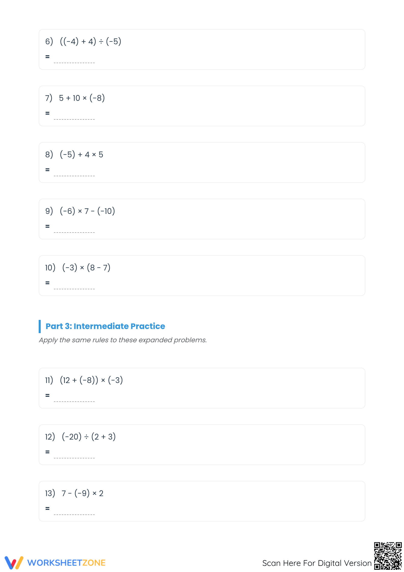 Order of Operations with Integers Worksheet | Printable Math - Page 2