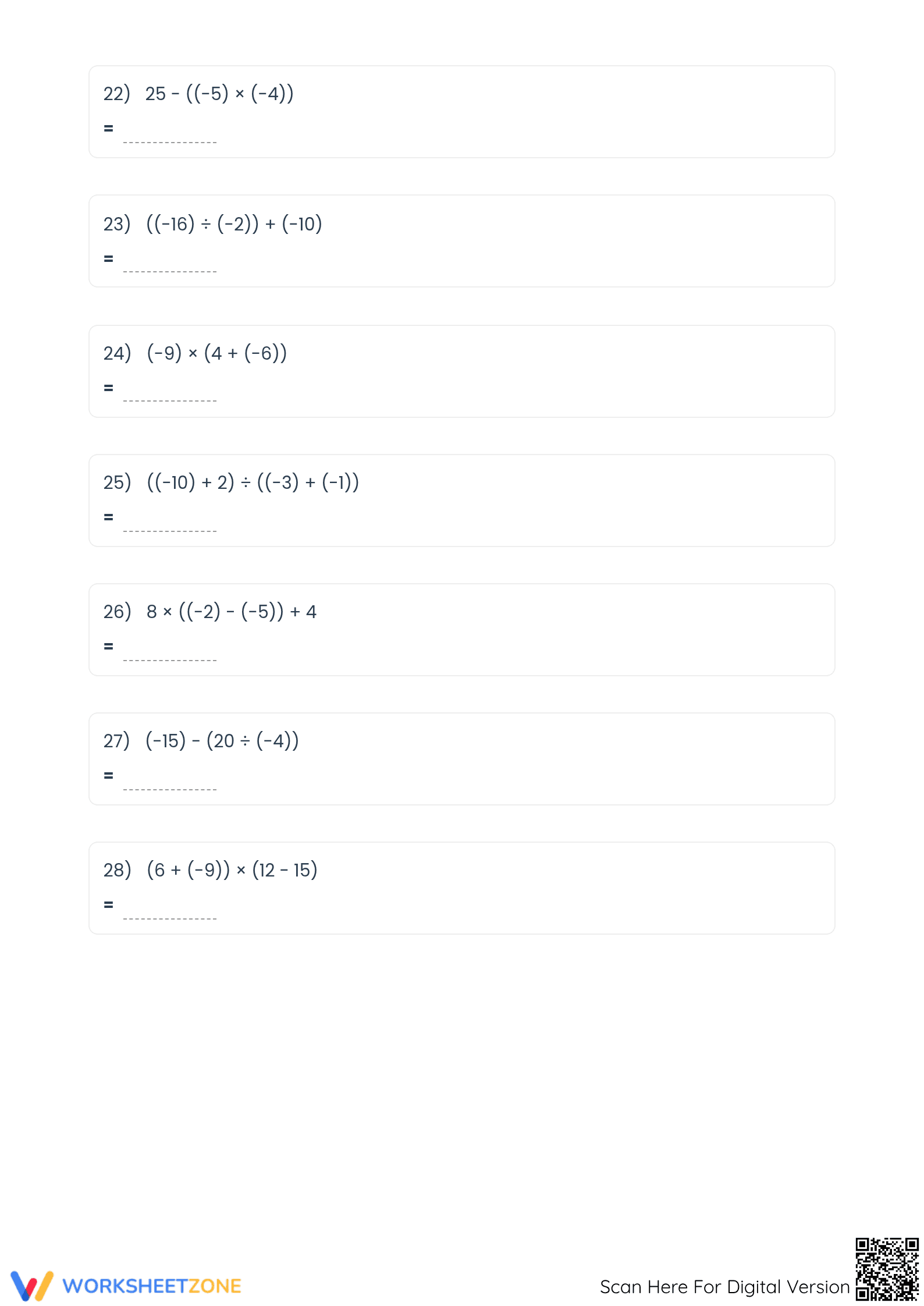 Order of Operations with Integers Worksheet | Printable Math - Page 4
