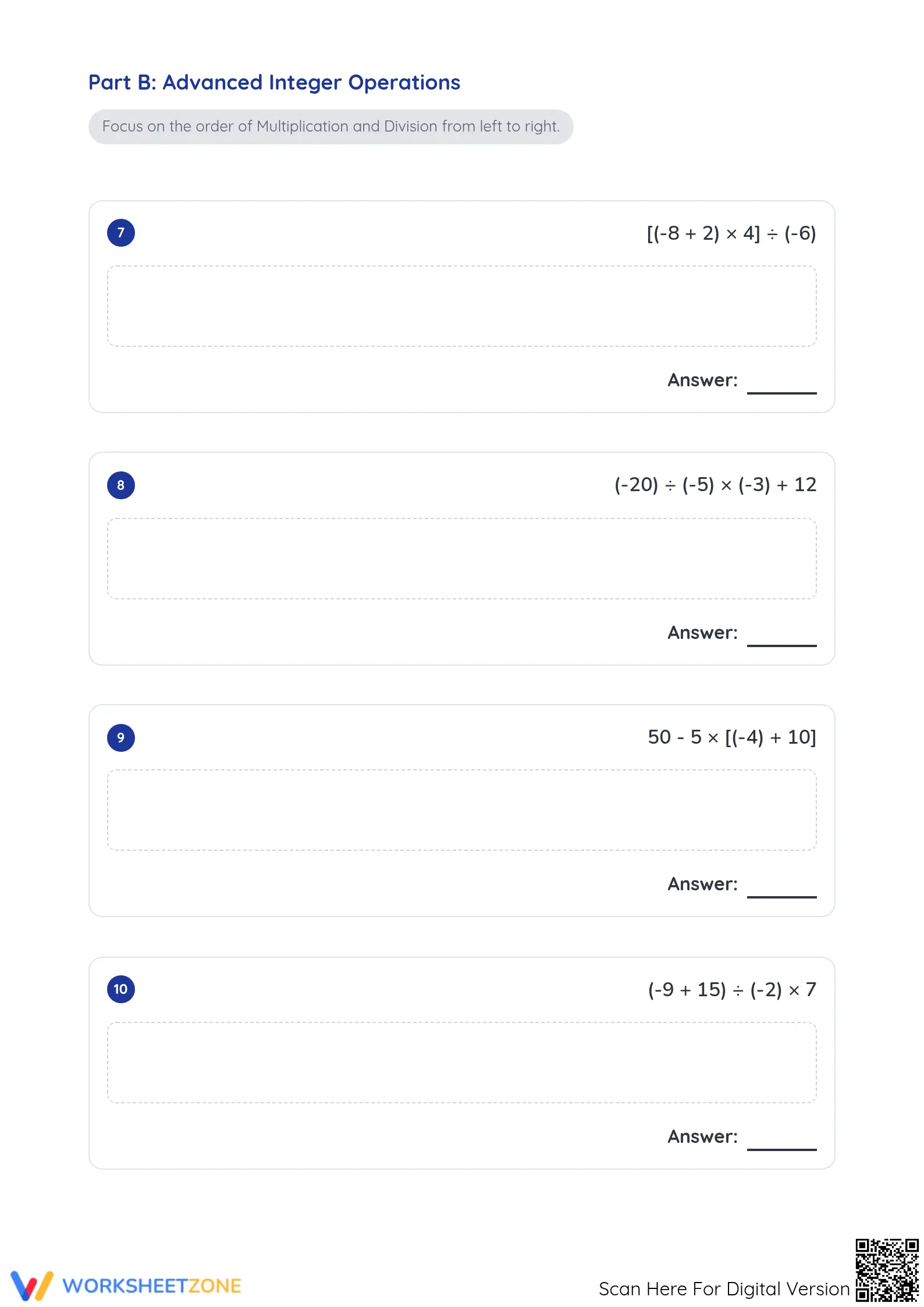 Essential Order of Operations Integer Worksheet | Grade 7 - Page 3