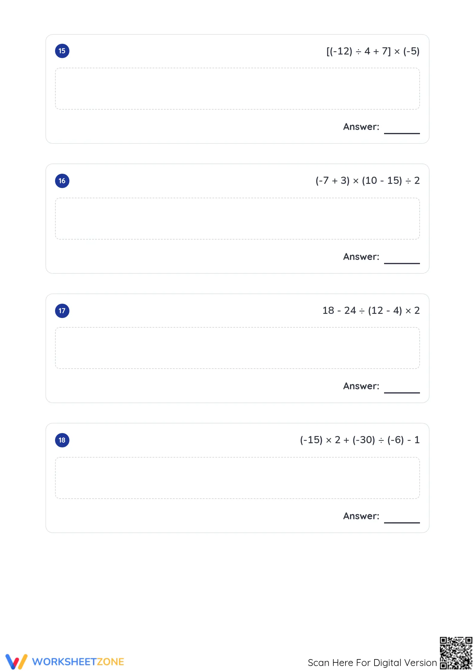 Essential Order of Operations Integer Worksheet | Grade 7 - Page 5