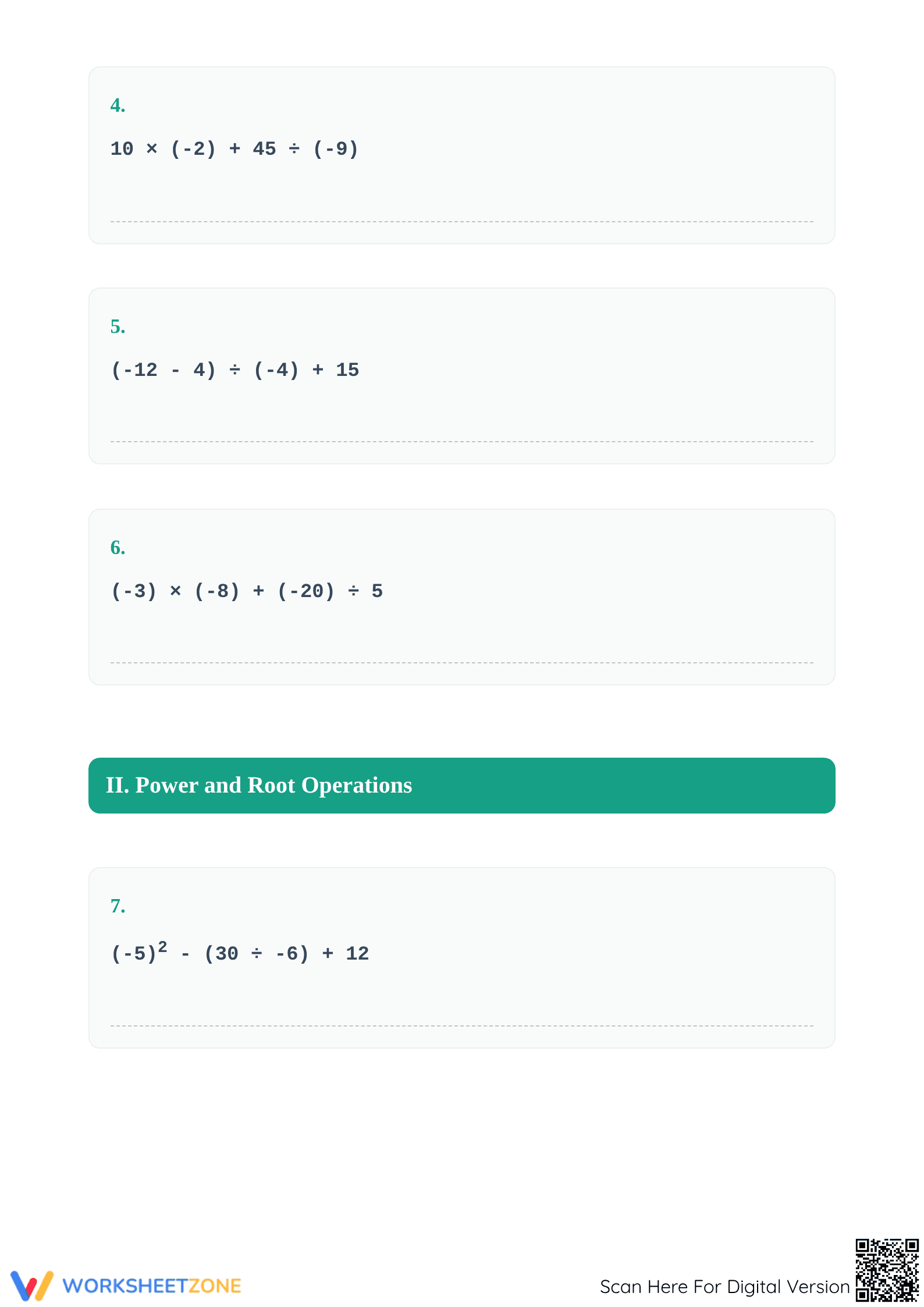 Printable Integer Order of Operations Worksheet | Grades 6-8 - Page 2