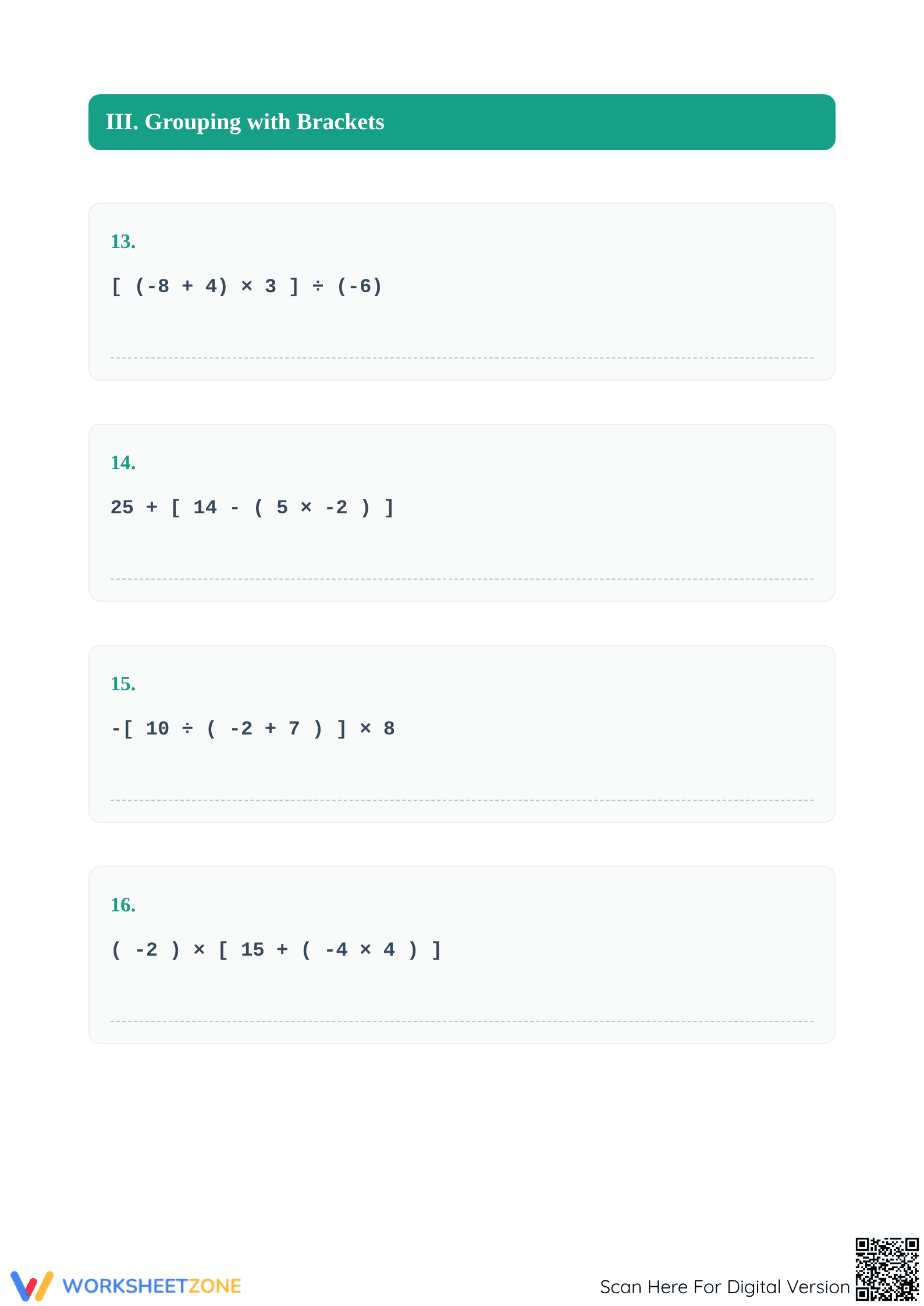 Printable Integer Order of Operations Worksheet | Grades 6-8 - Page 4