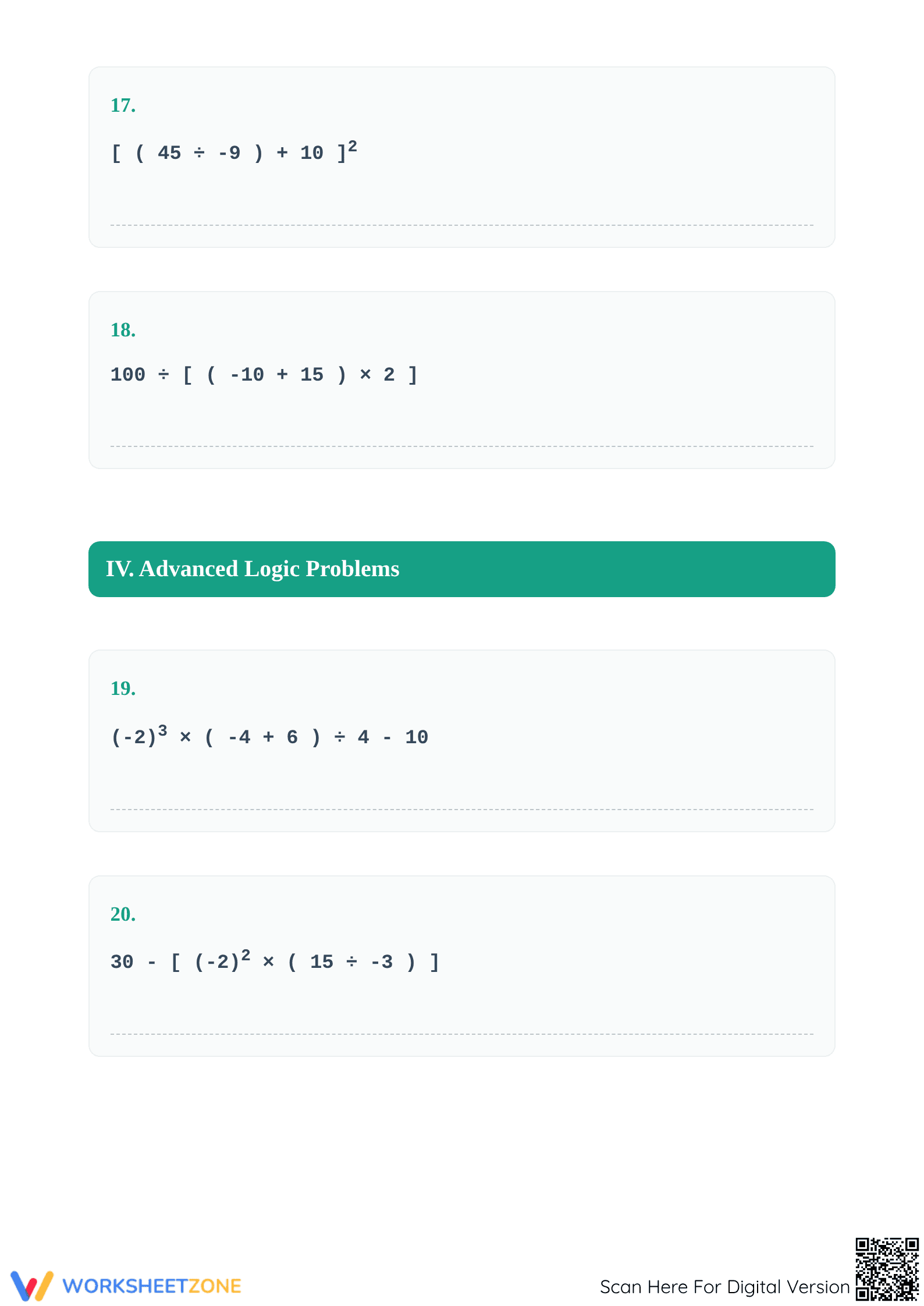 Printable Integer Order of Operations Worksheet | Grades 6-8 - Page 5
