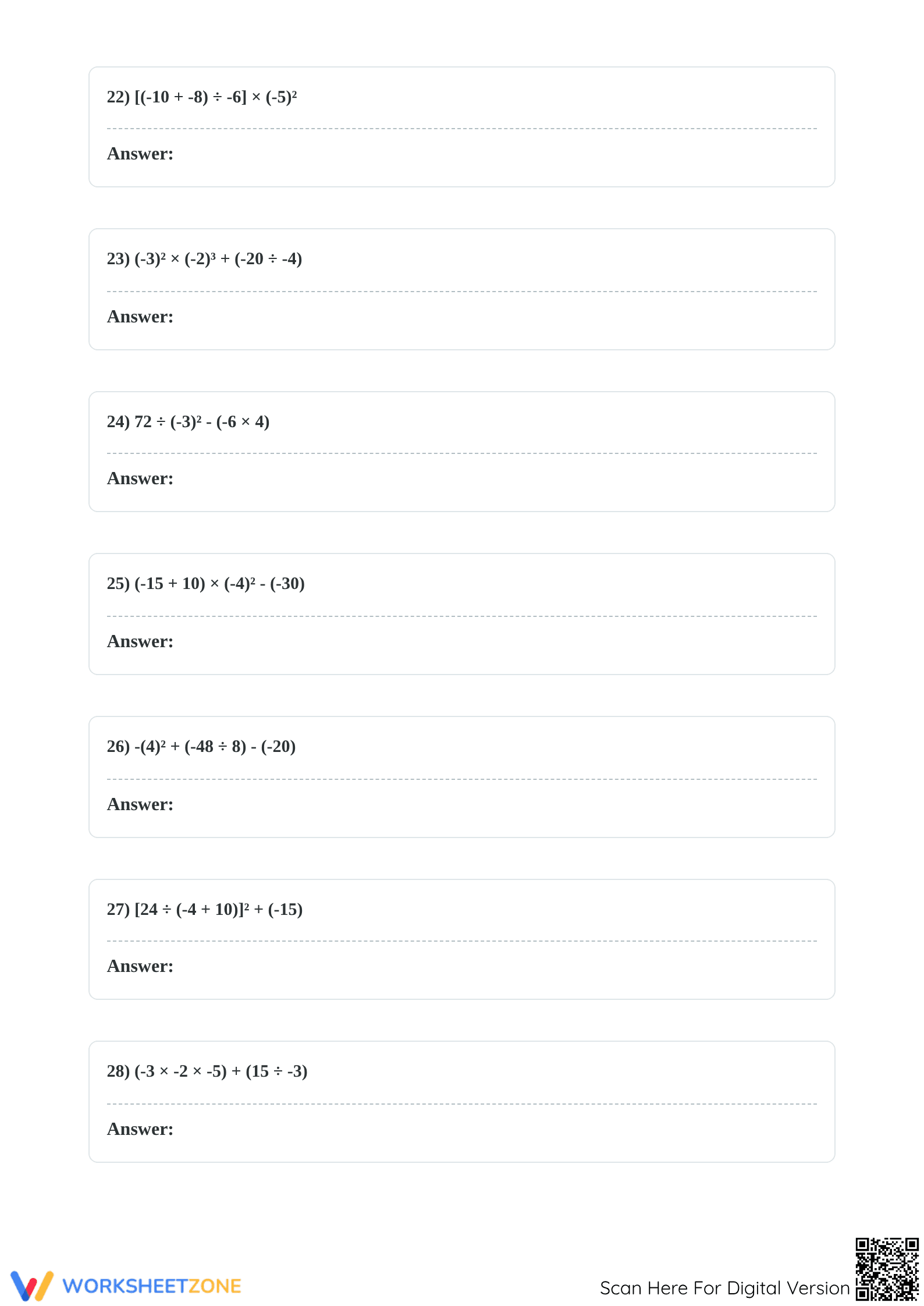 7.NS.A.3 Integer Order of Operations — Essential Worksheet - Page 5