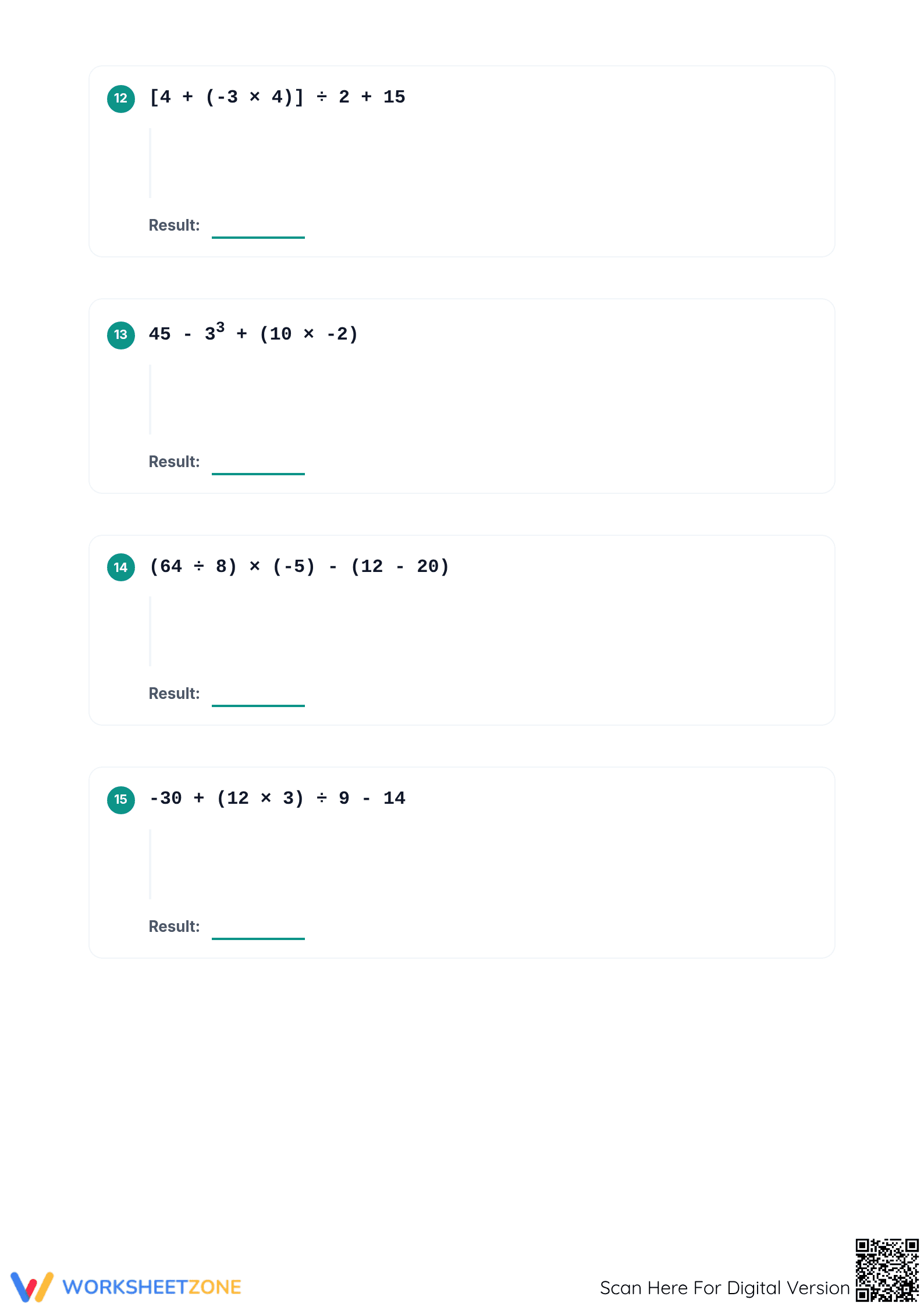 Printable 4-Step Order of Operations Integers Mastery - Page 4