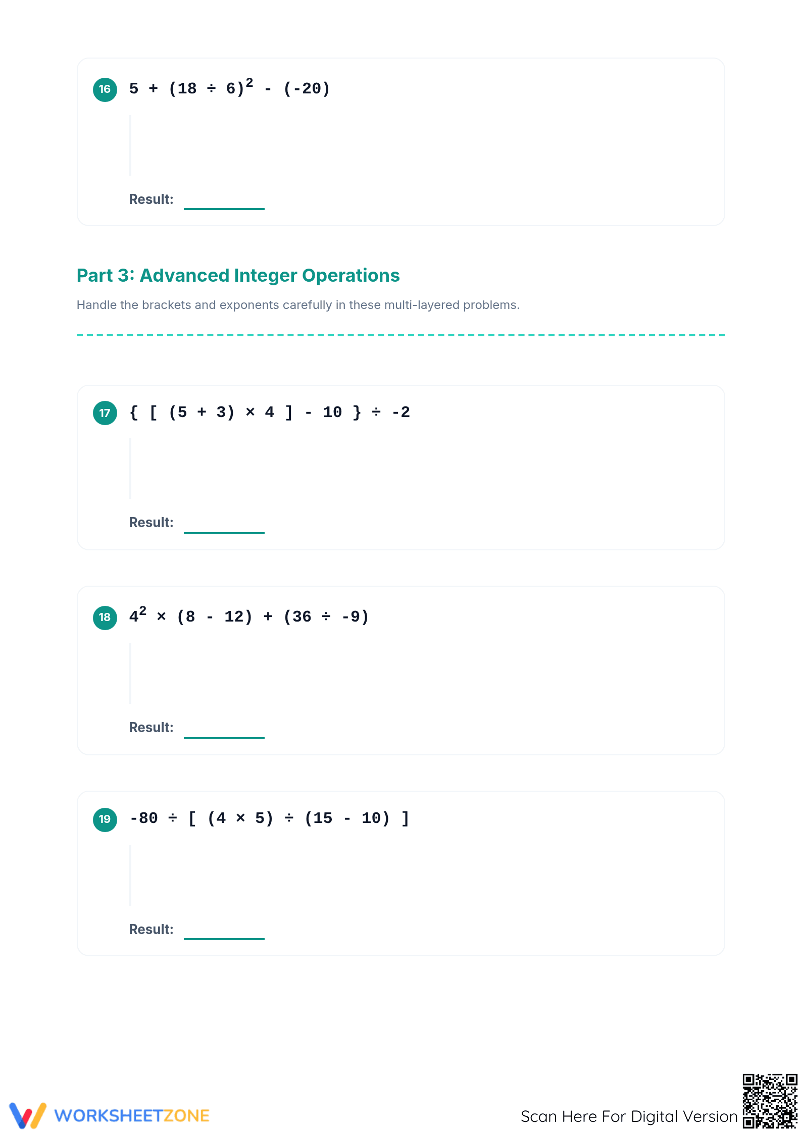 Printable 4-Step Order of Operations Integers Mastery - Page 5