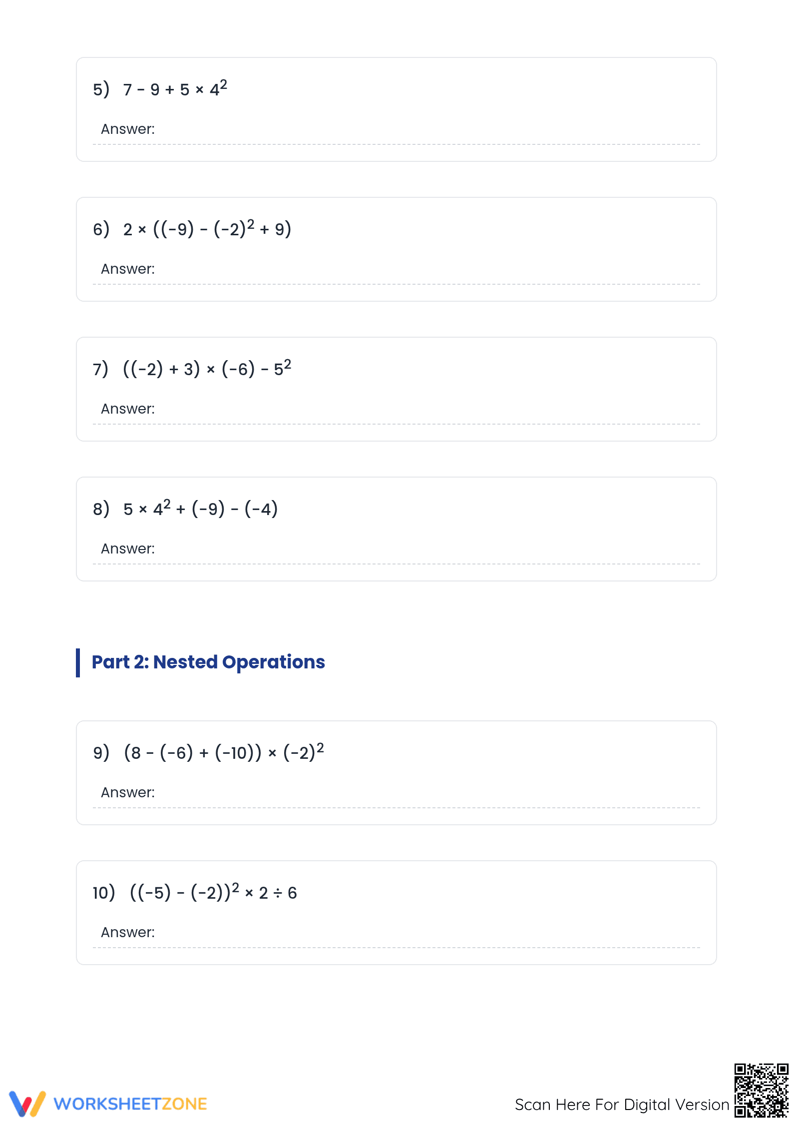 Printable Order of Operations Integer Worksheet | Grades 5-8 - Page 2