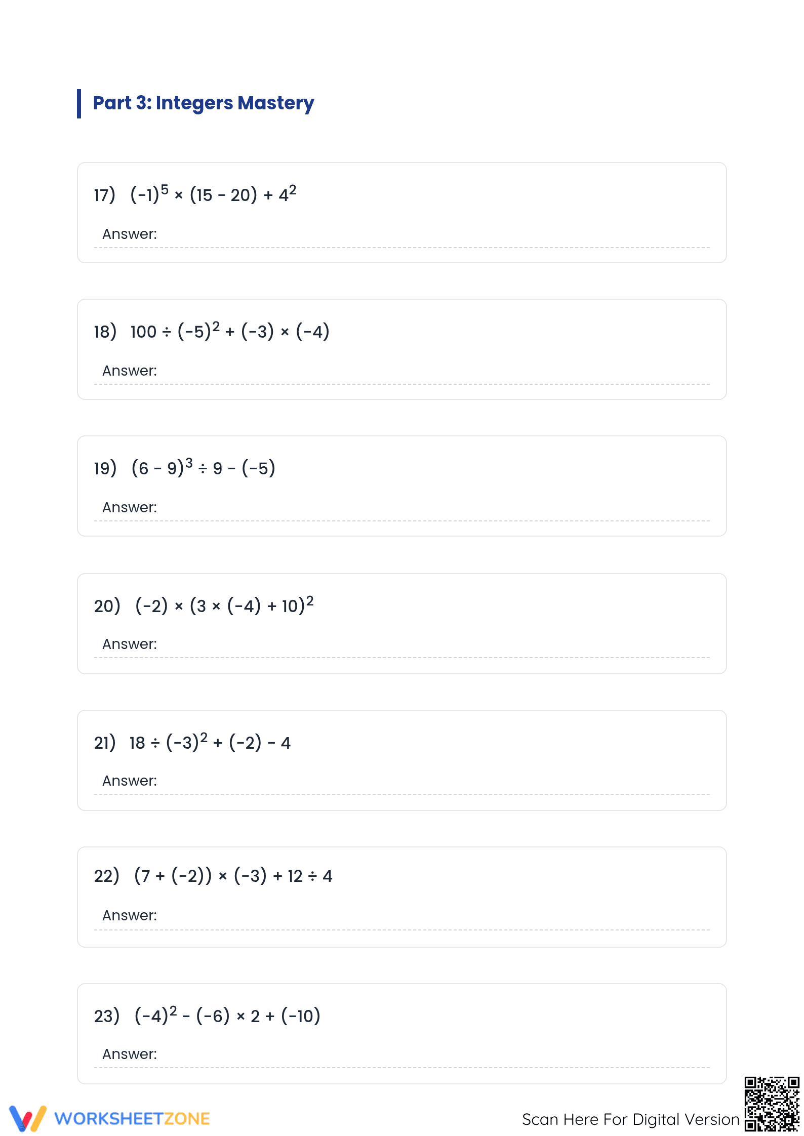Printable Order of Operations Integer Worksheet | Grades 5-8 - Page 4