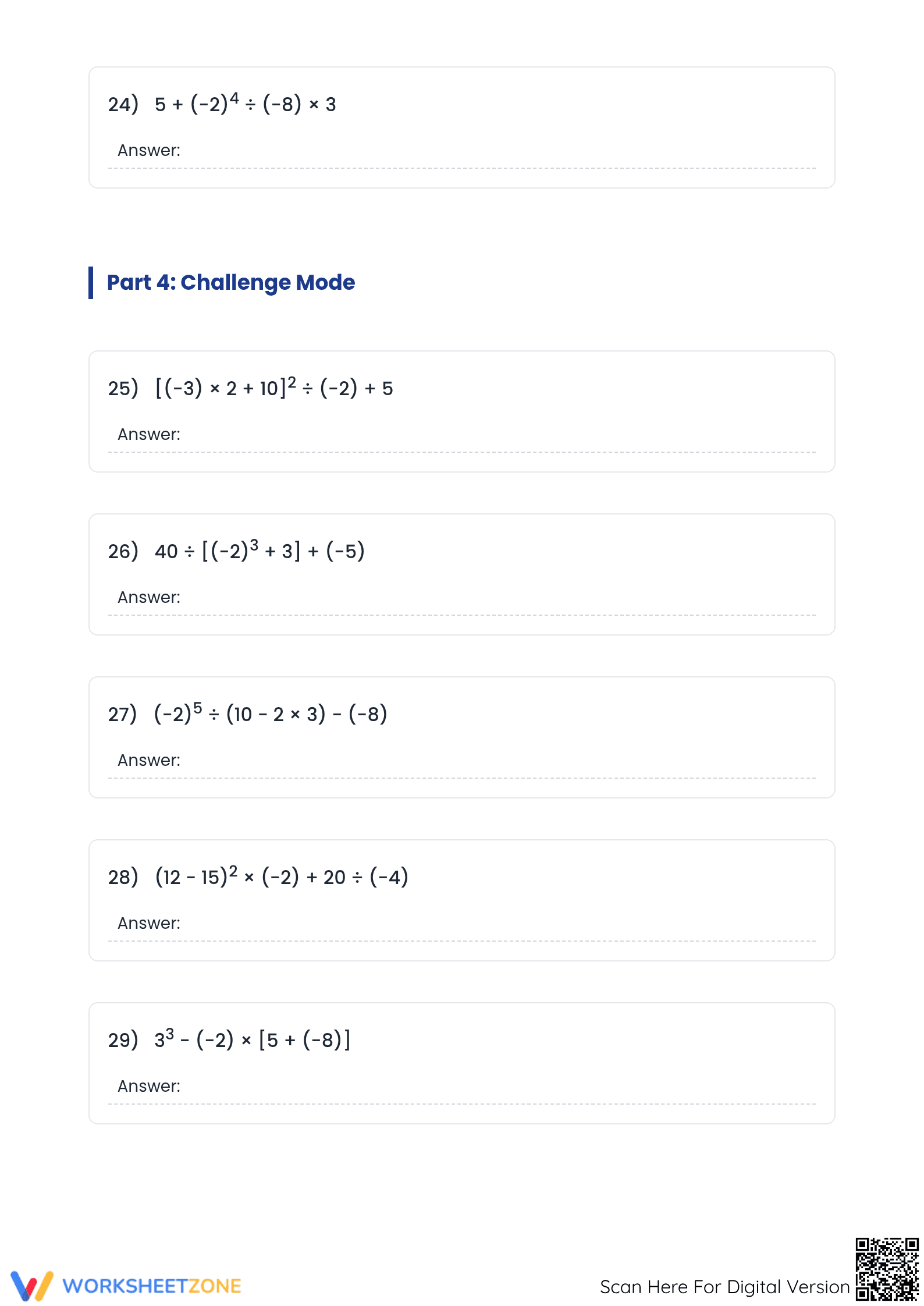 Printable Order of Operations Integer Worksheet | Grades 5-8 - Page 5