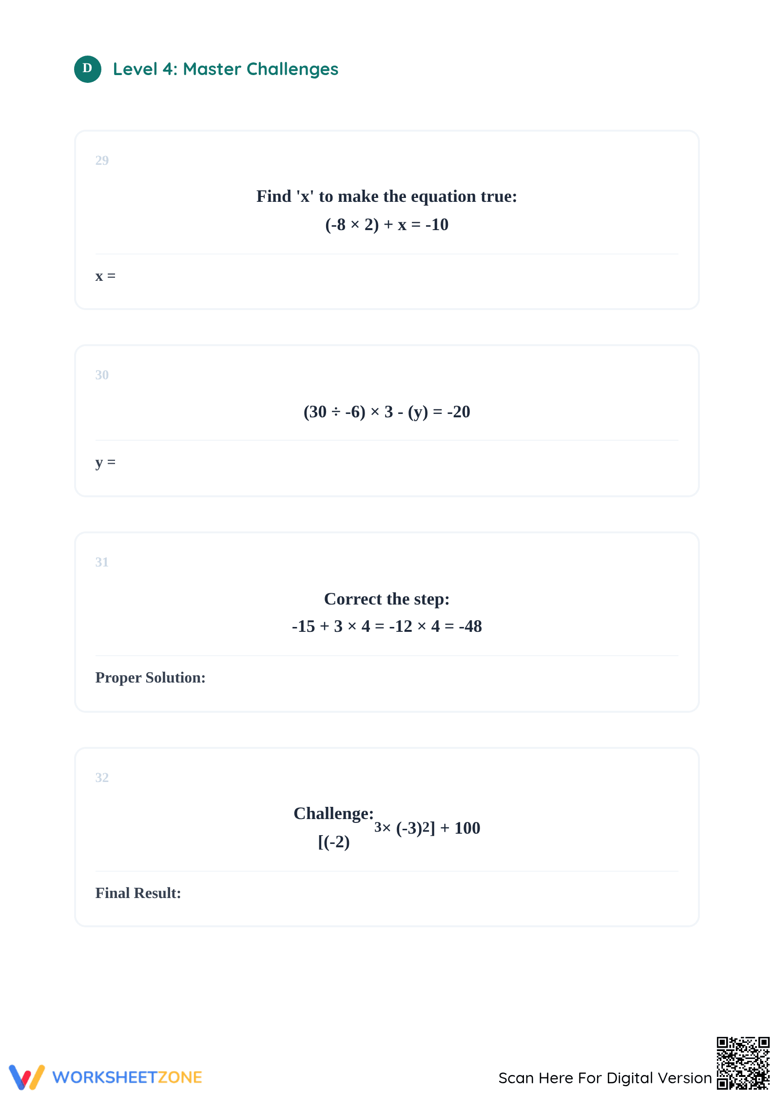 Essential Integer Order of Operations Worksheet | Grade 7 - Page 5