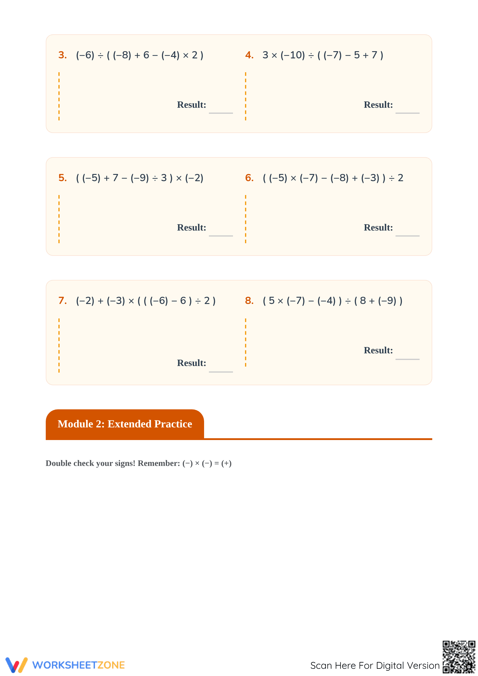 Essential Integers Order of Operations Worksheet | Grade 7 - Page 2