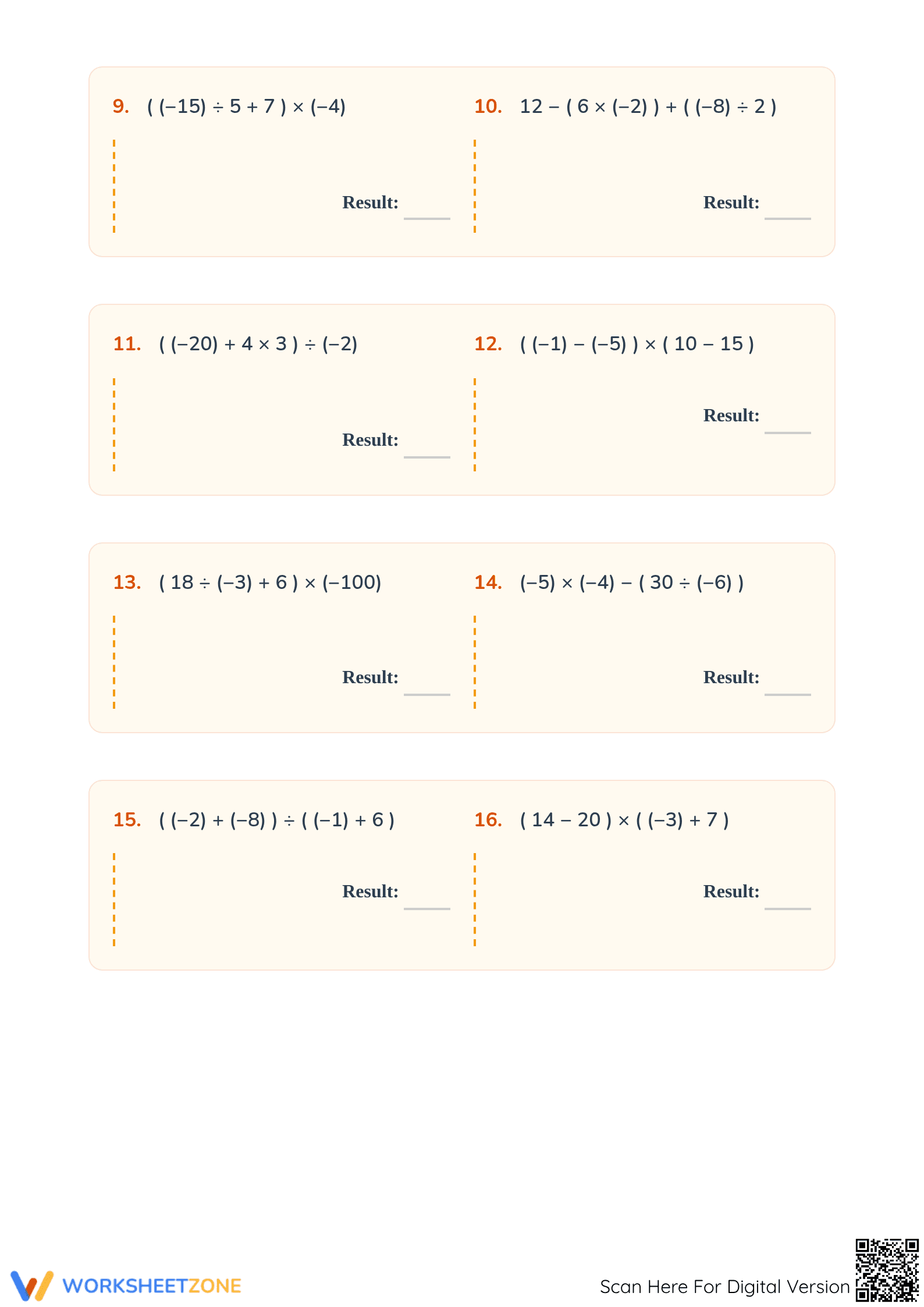 Essential Integers Order of Operations Worksheet | Grade 7 - Page 3